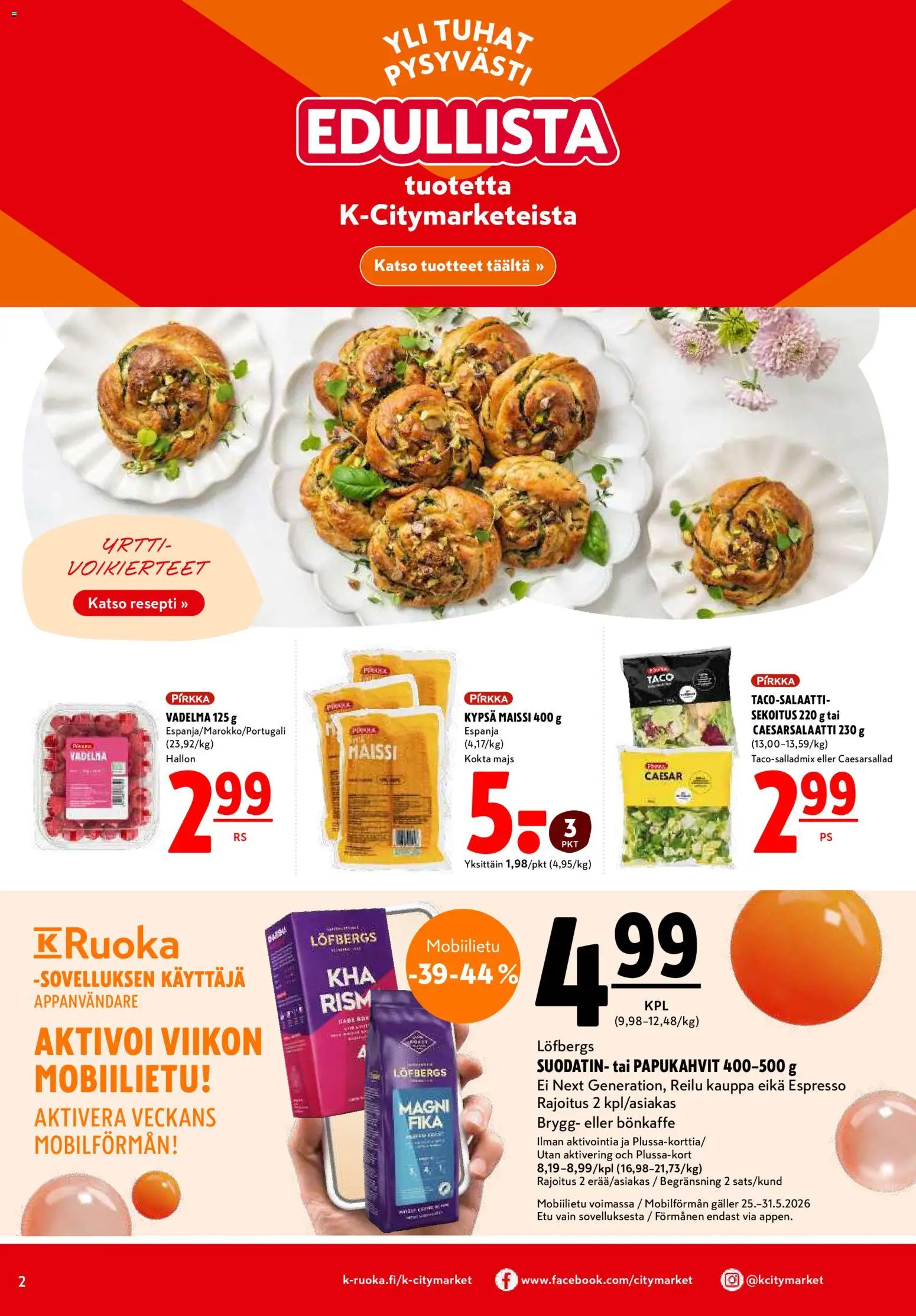 K-Citymarket tarjoukset – voimassa 25.05.2026 alkaen | Sivu: 2 | Tuotteet: Vadelma, Maissi