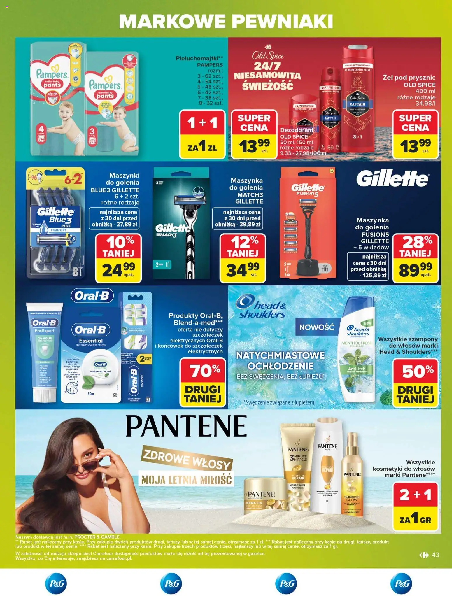 Carrefour gazetka - Markowe pewniaki od 20.07.2026 | Strona: 43 | Produkty: Gillette, Pampers, Pieluchomajtki, Prysznic