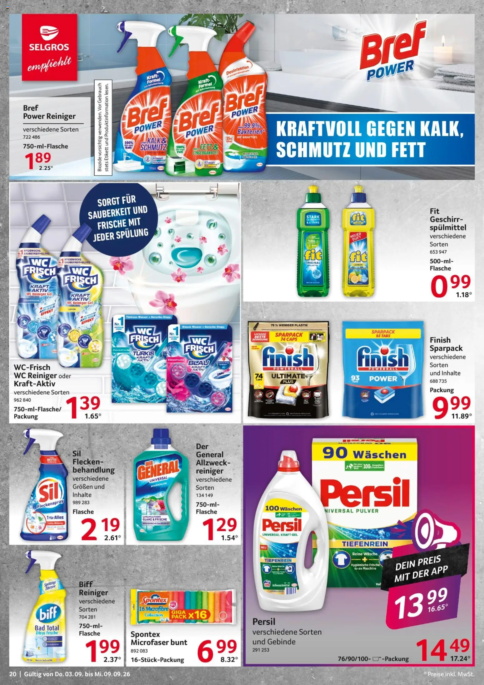 Selgros Prospekt – gültig ab 03.09.2026 | Seite: 20 | Produkte: Finish, Spülung, Wasser, Persil