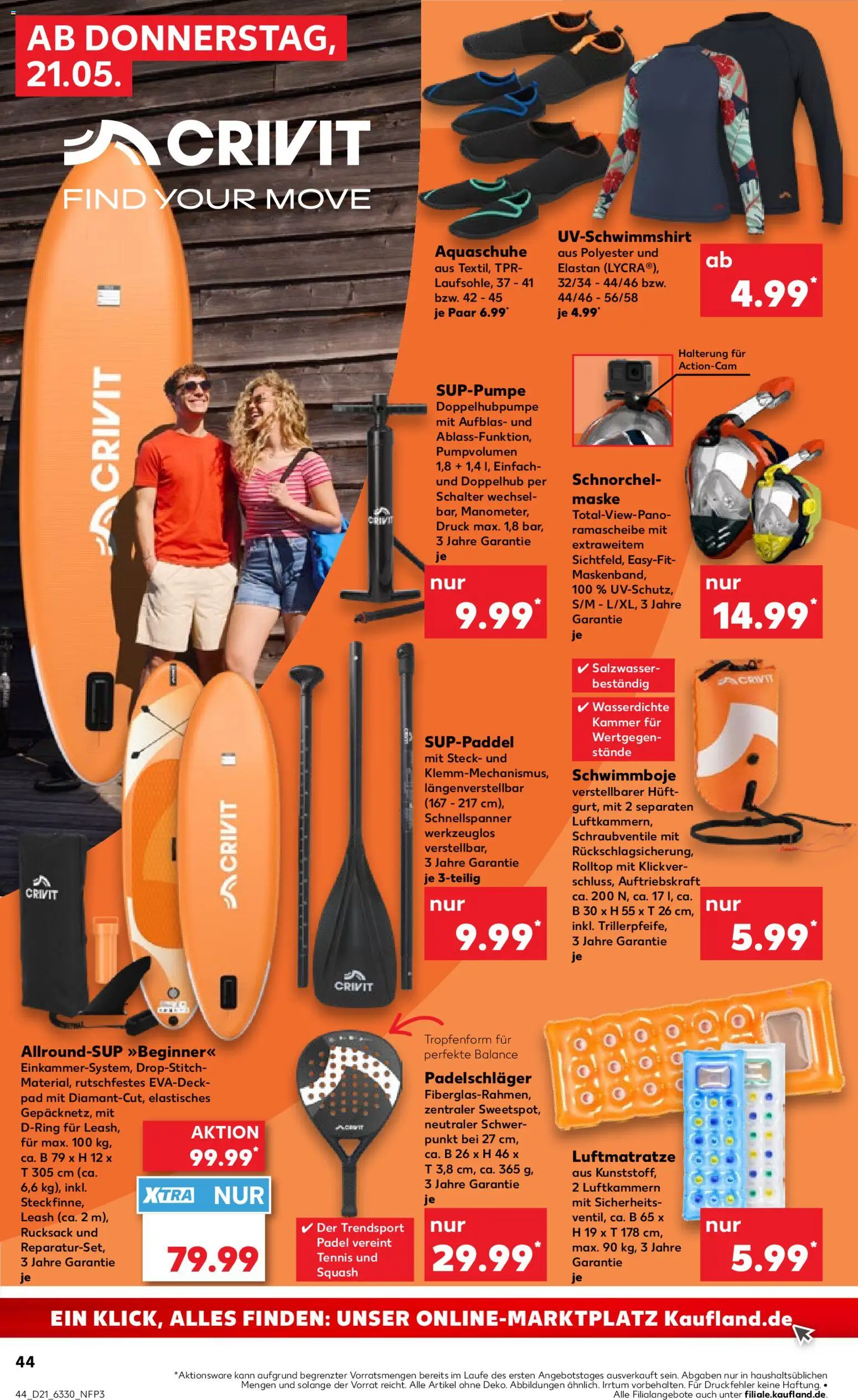 Kaufland Prospekt Kiel	 – gültig ab 21.05.2026 | Seite: 44 | Produkte: Shirt, Maske, SUP, Rucksack