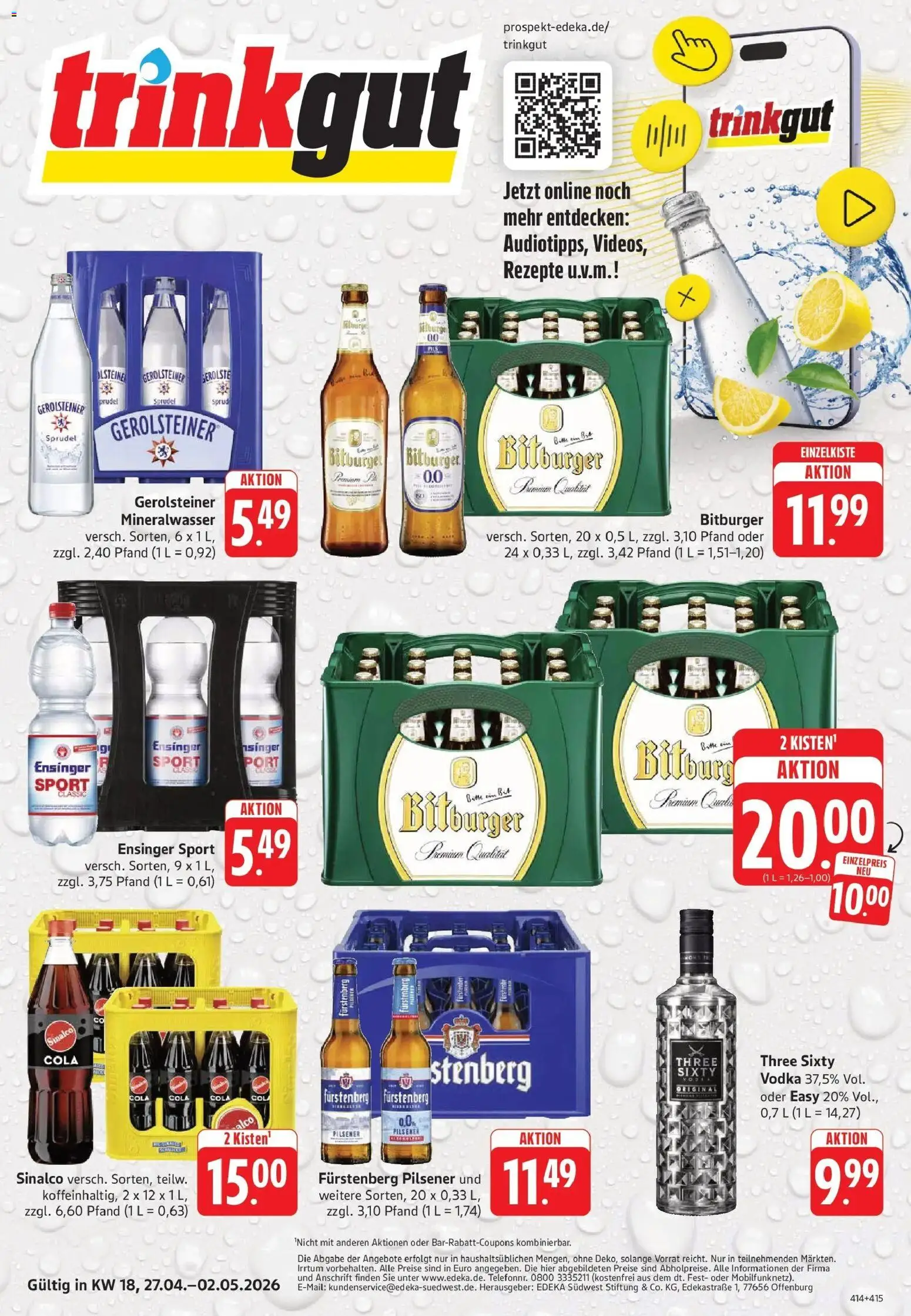 Trinkgut Prospekt Schramberg	 – gültig ab 27.04.2026 | Seite: 1 | Produkte: Sinalco, Bitburger, Cola, Vodka