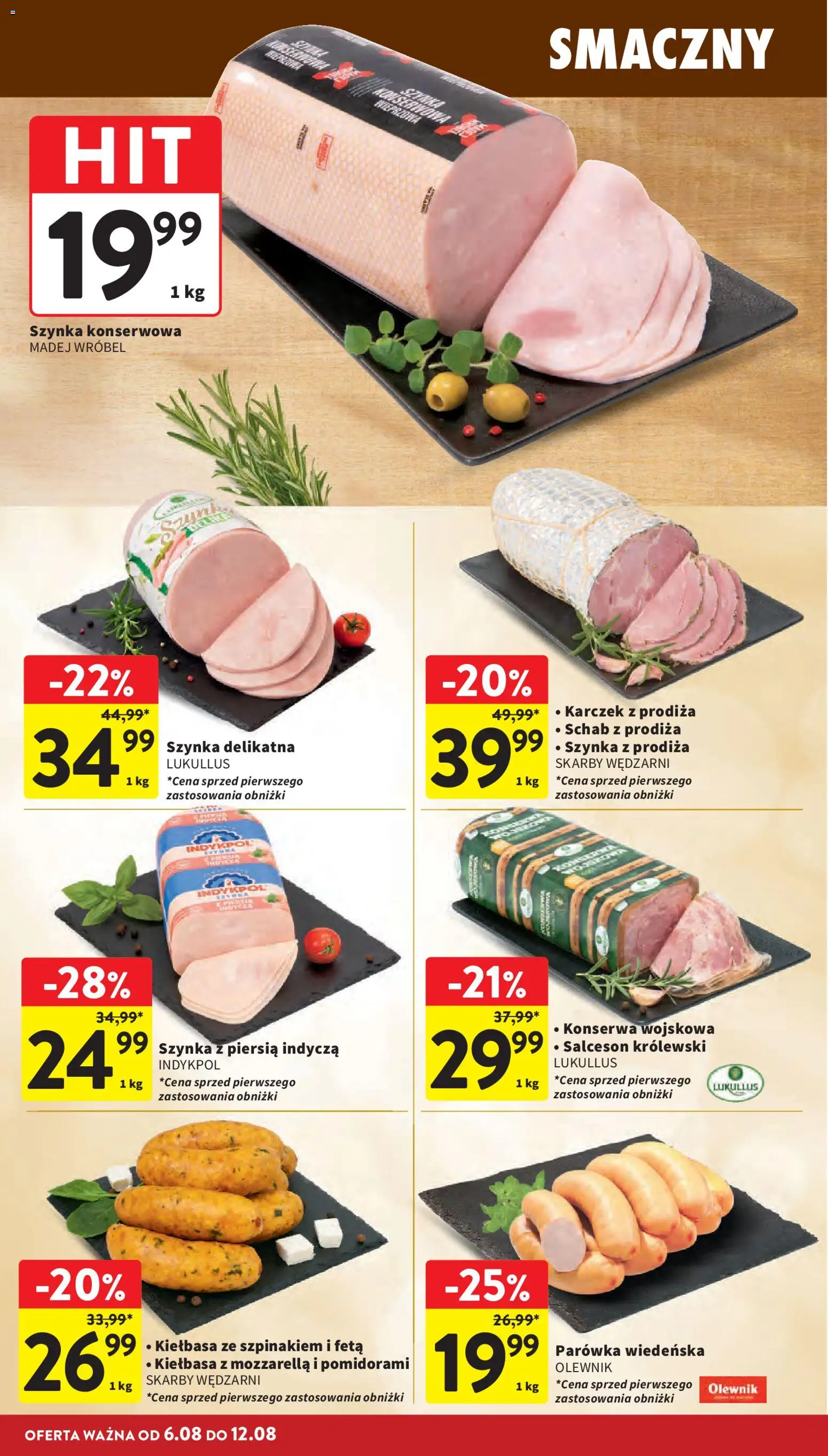 Intermarche gazetka od 06.08.2026 | Strona: 14 | Produkty: Kiełbasa, Schab, Szynka, Mozzarella
