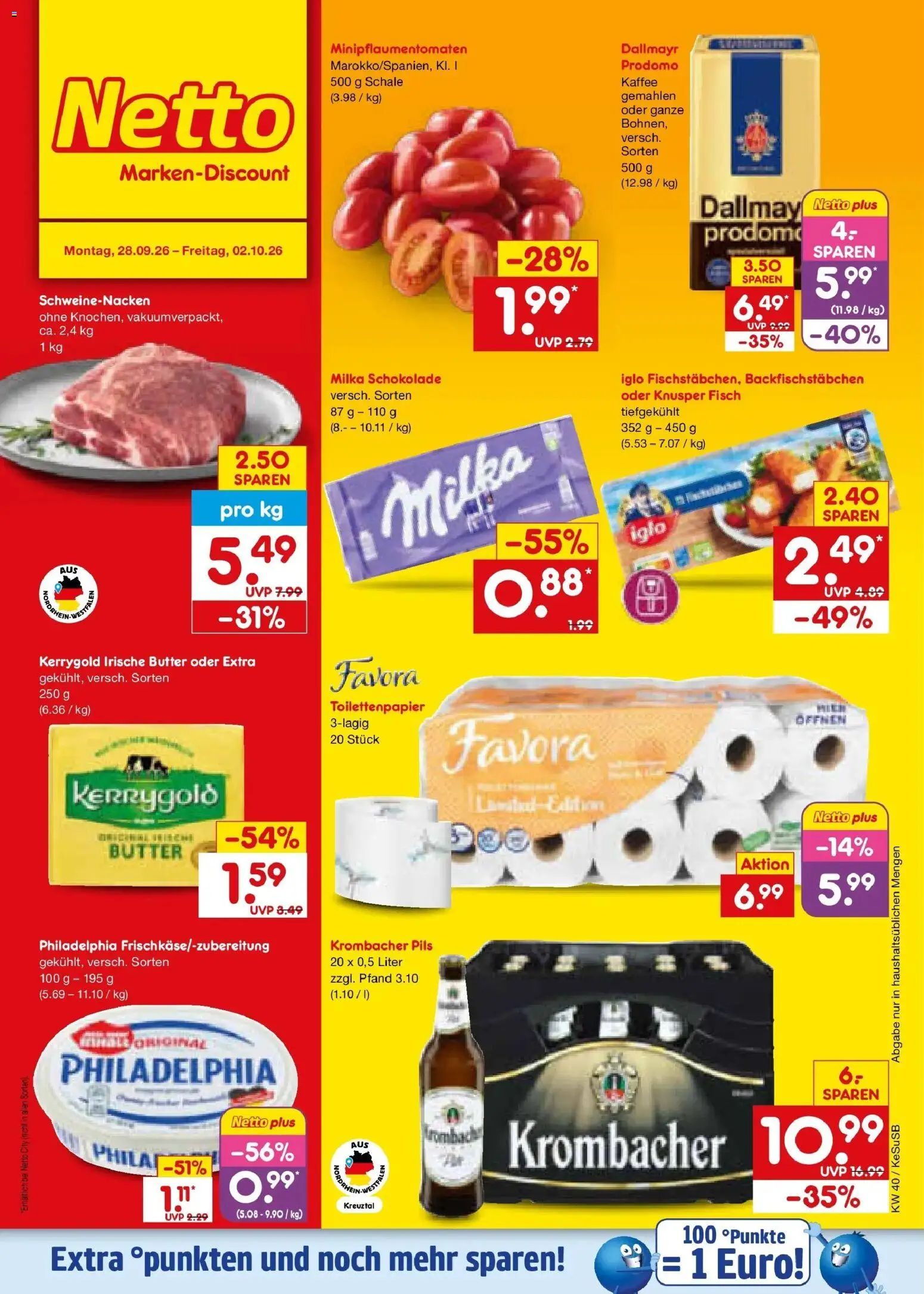 Netto Marken-Discount Prospekt Kruft – gültig ab 28.09.2026 | Seite: 1 | Produkte: Butter, Milka schokolade, Iglo, Toilettenpapier