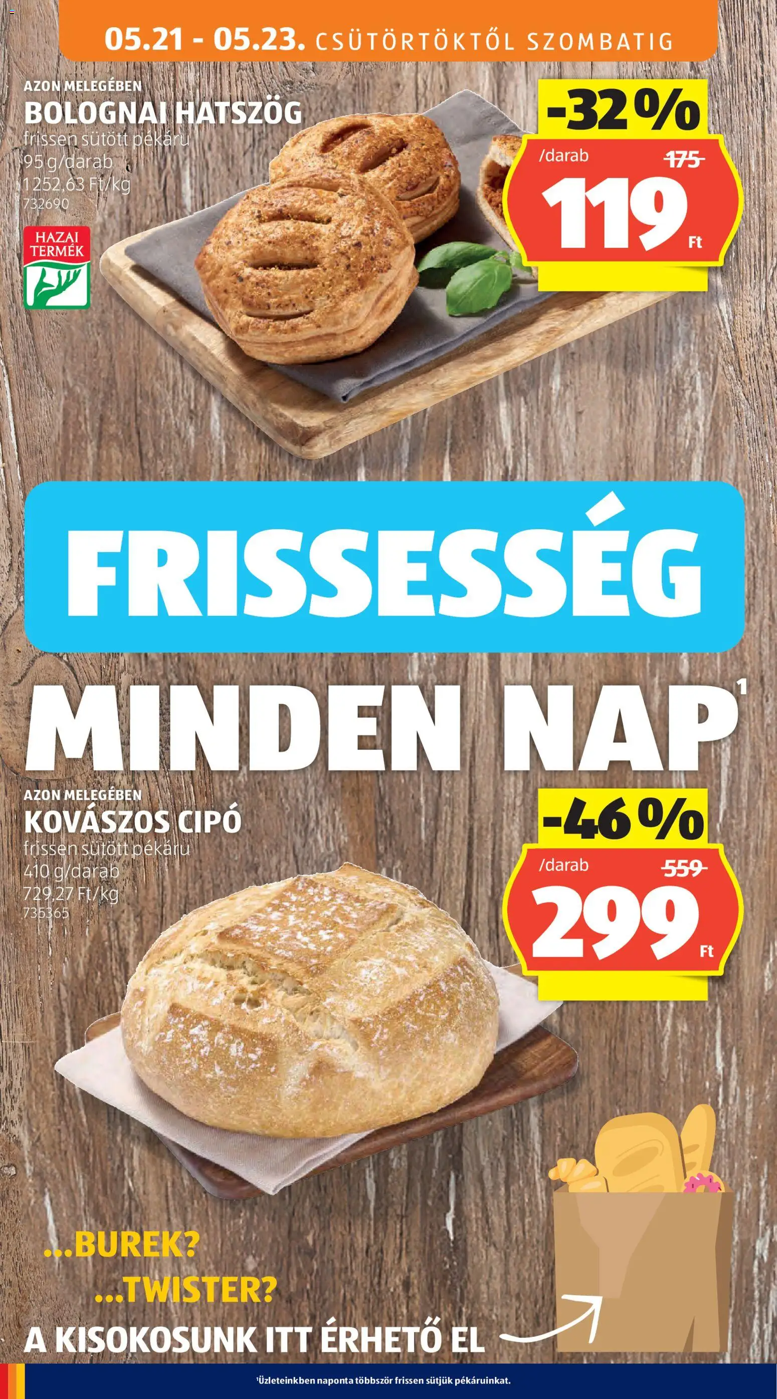 Aldi akciós ujság - amely érvényes a következő dátumtól: 21.05.2026 | Oldal: 14 | Termékek: Kovászos cipó
