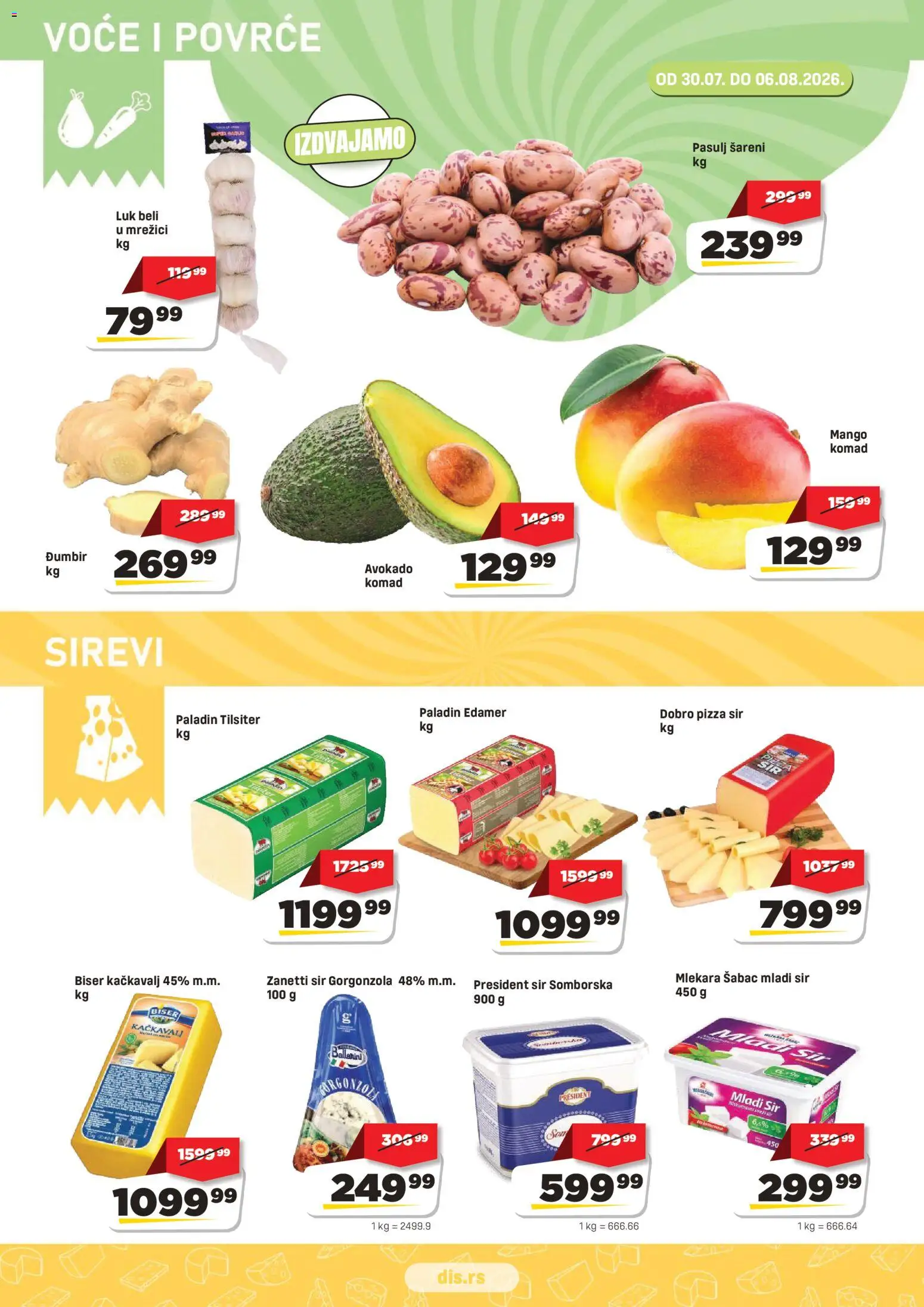 Super DIS katalog - važi od 30.07.2026 | Strana: 2 | Proizvode: Mladi sir, Mango, Edamer, Sir
