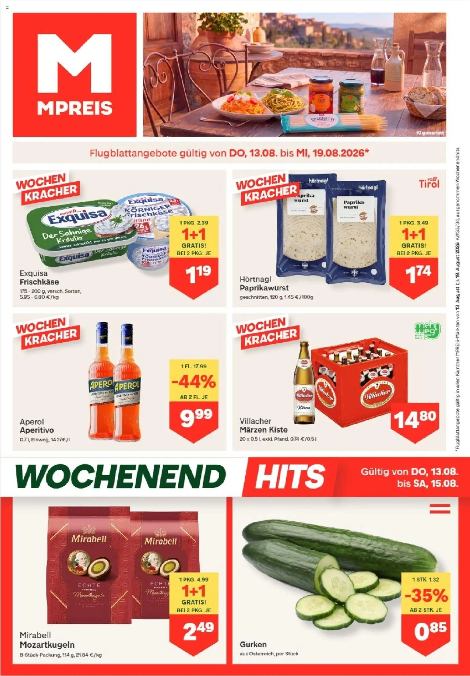 MPREIS Dellach im Drautal gültig ab 13.08.2026 | Seite: 1 | Produkte: Gurken, Wurst, Hajdina liszt