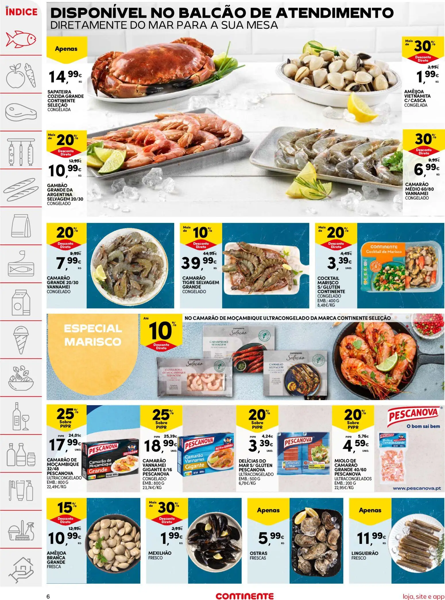 Continente folheto │ válido de 11/08/2026 | Página: 6 | Produtos: Ostras, Camarão, Mesa, Sapateira
