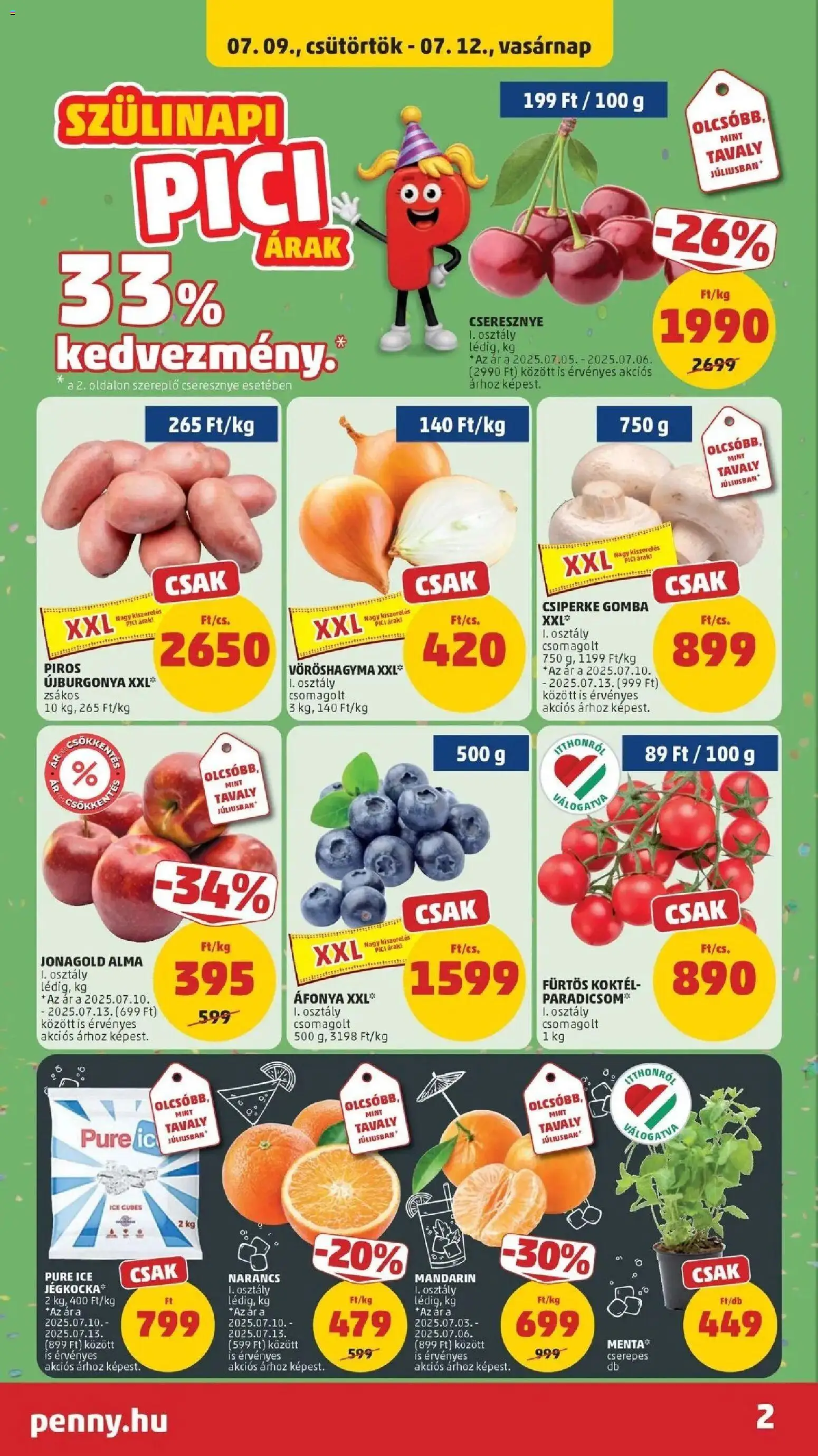 PENNY akciós ujság - amely érvényes a következő dátumtól: 2026.07.09. | Oldal: 2 | Termékek: Áfonya, Vöröshagyma, Gomba, Mandarin