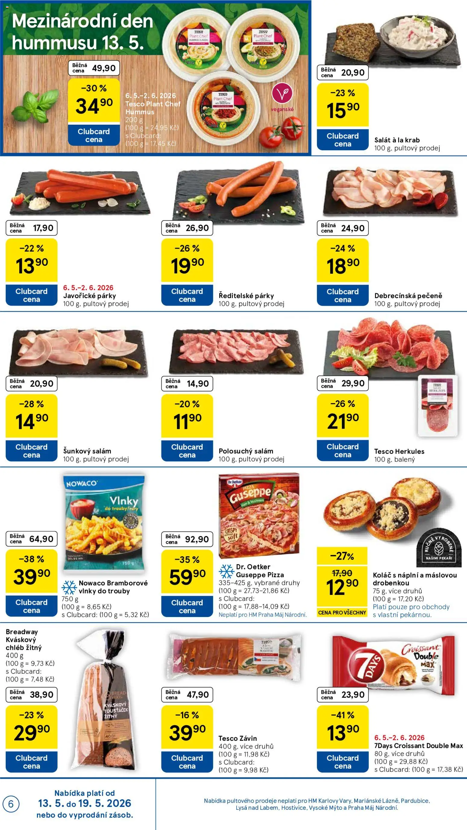 Tesco leták - Hypermarket od 13.05.2026 | Strana: 6 | Produkty: Hummus, Pizza Dr. Oetker, Párky, Salát