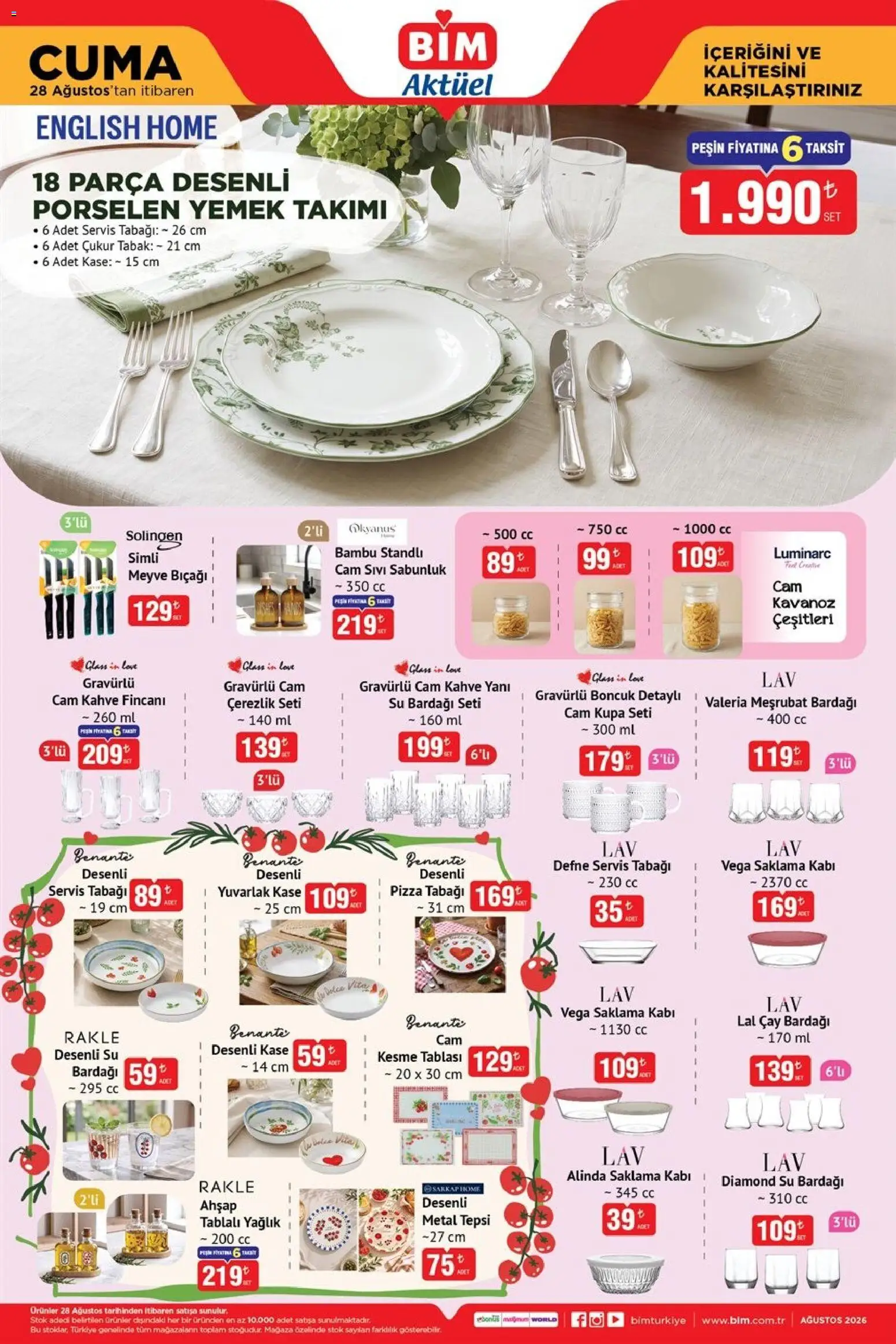 BİM - Katalog Cuma - 28 Ağustos 2026 tarihinden itibaren geçerlidir | Sayfa: 2 | Ürünler: Pizza, Çay bardağı, Defne, Su bardağı
