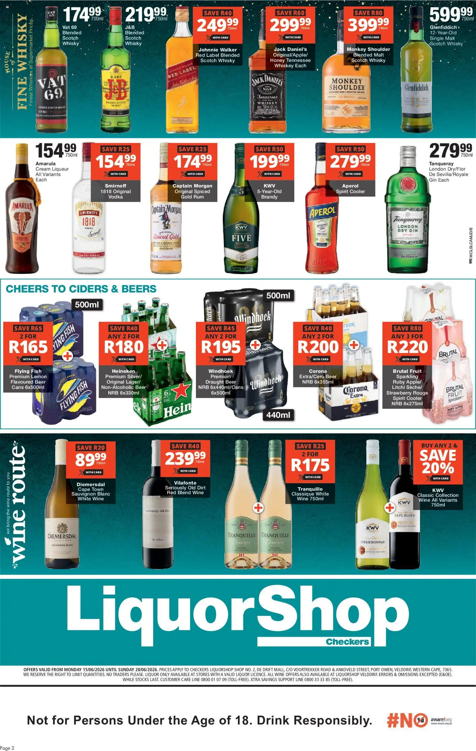 New Checkers catalogue – valid from 15.06.2026 | Page: 2 | Products: Brandy, Rum, Beer, Fruit