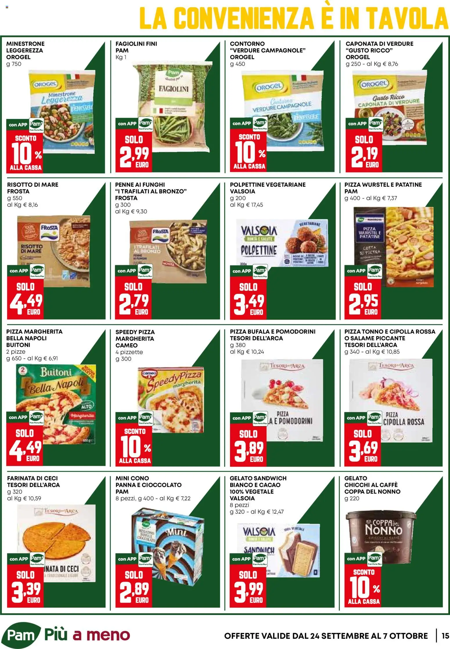 Volantino PAM del 24/09/2026 | Pagina: 15 | Prodotti: Gelato, Verdure, Wurstel, Funghi