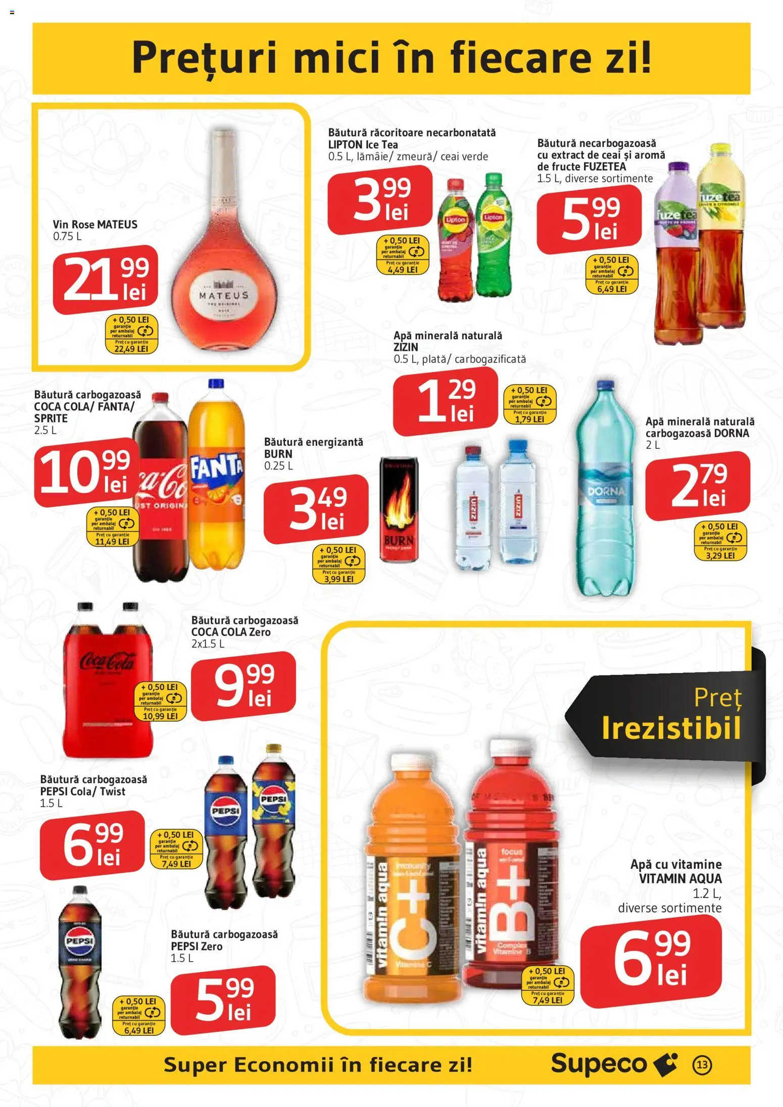 Noul catalog Supeco – valabil de la 25.06.2026 | Pagină: 13 | Produse: Yazı tahtası kalemi, Băutură energizantă, Apă cu vitamine, Fructe