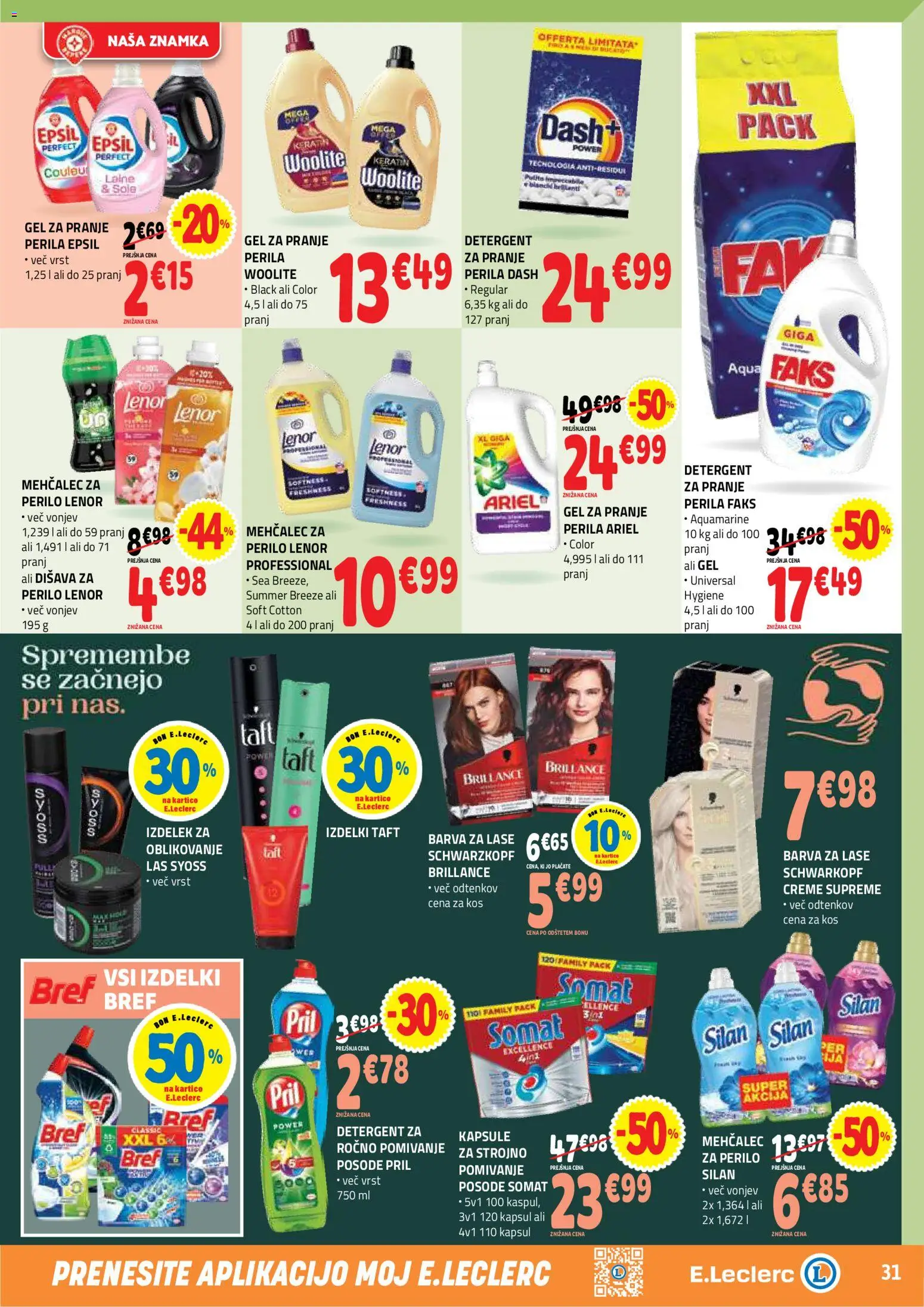 Novi E.leclerc katalog ponudbe – veljaven od 07.10.2026 | Stran: 31 | Izdelki: Mehčalec, Kos, Disava, Barva