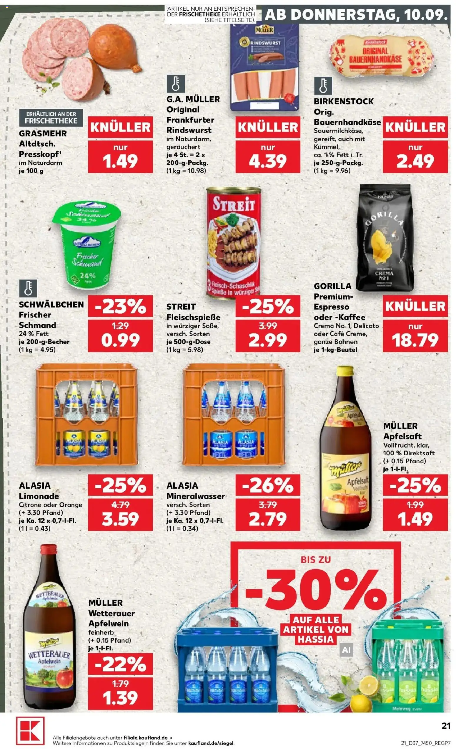 Prospekt Kaufland ab 10.09.2026 » Angebote Online zum Blättern | Seite: 21 | Produkte: Kaffee, Limonade, Apfelsaft, Mineralwasser