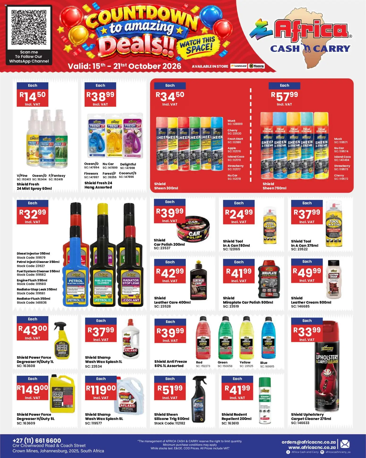 New Africa Cash & Carry catalogue – valid from 15/10/2026 | Page: 52 | Products: Watch, Radiator, Cream, Degreaser