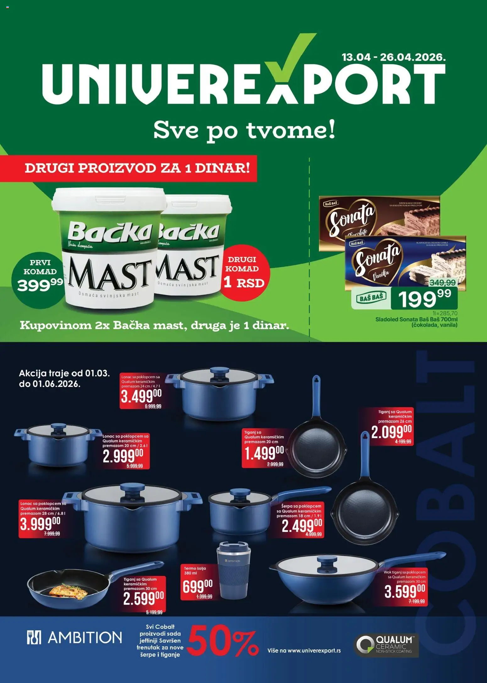 Univerexport katalog - važi od 13.04.2026 | Strana: 1 | Proizvode: Mast, Šolja, Wok, Svinjska mast