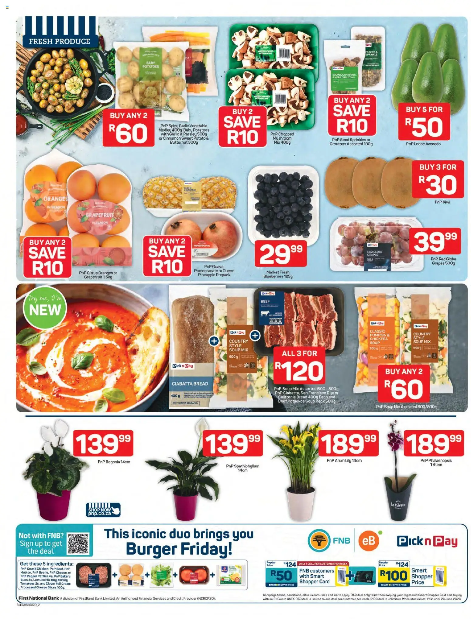 New Pick n Pay catalogue – valid from 18.05.2026 | Page: 2 | Products: Buns, Pineapple, Soup, Garlic