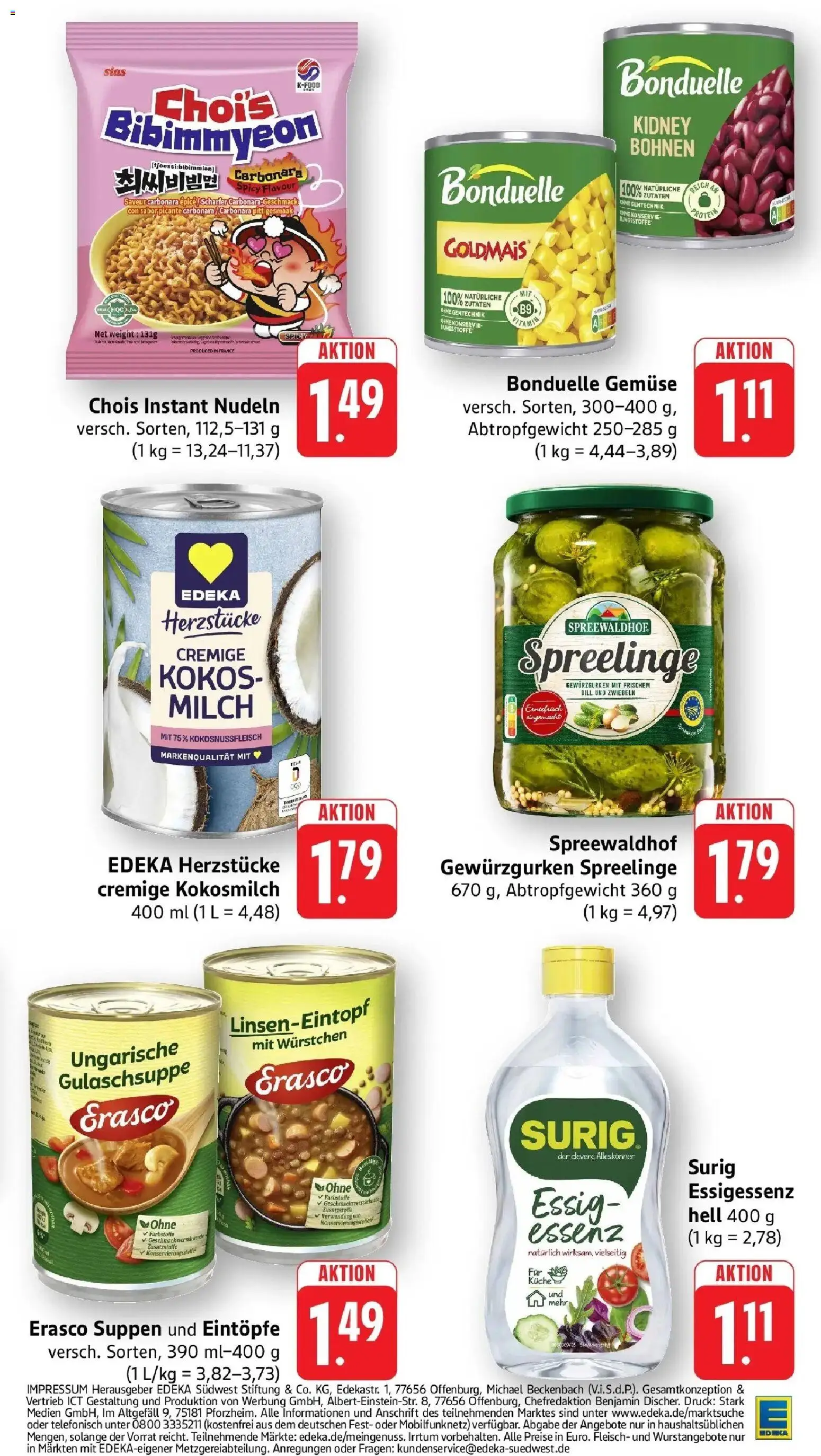 Edeka Prospekt Raunheim (ab 21.09.2026) » Angebote Online | Seite: 27 | Produkte: Essig, Gemüse, Kokosmilch, Nudeln