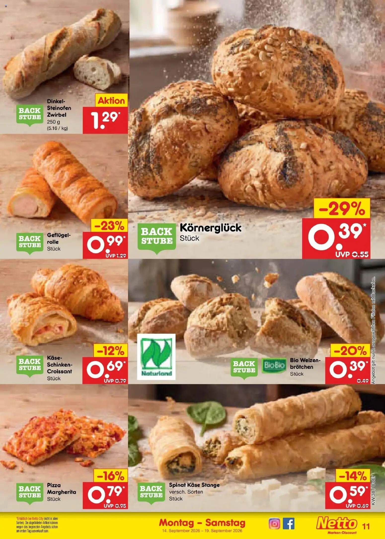 Netto Marken-Discount Prospekt Naumburg – gültig ab 14.09.2026 | Seite: 15 | Produkte: Käse, Croissant, Schinken, Pizza