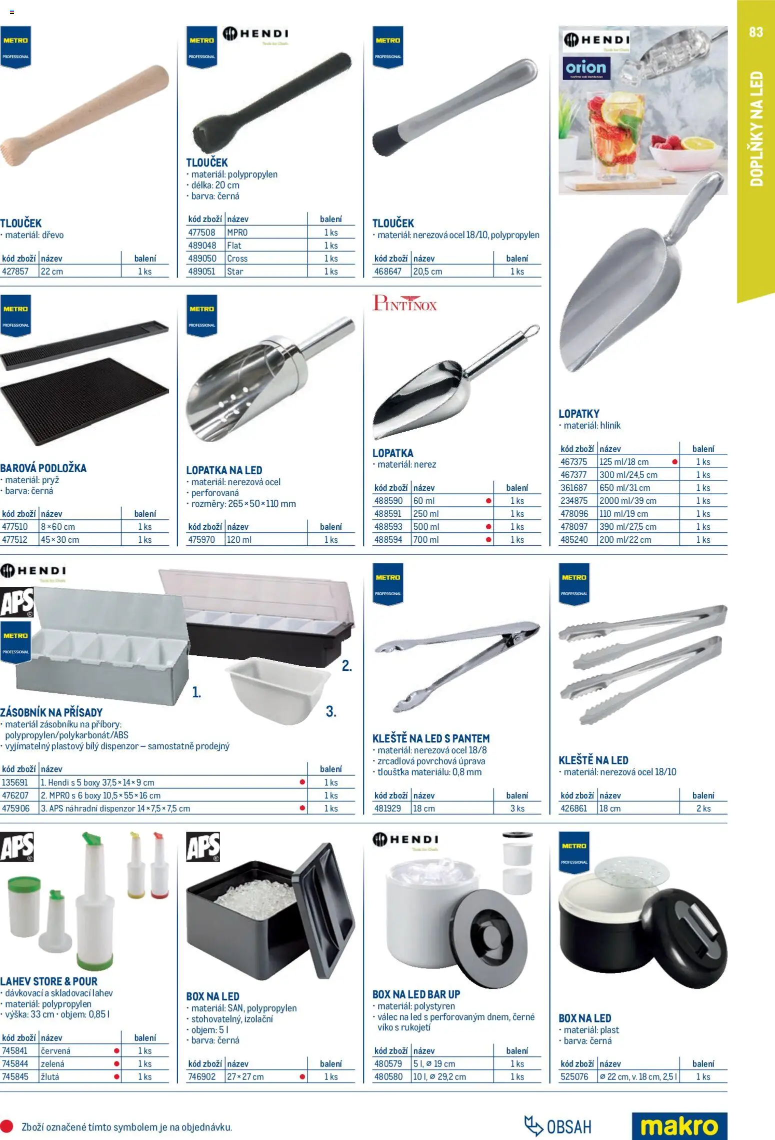 Makro leták - Gastro vybavení a zařízení od 01.02.2026 | Strana: 83 | Produkty: Zásobník, Lopatka, Láhev, LED