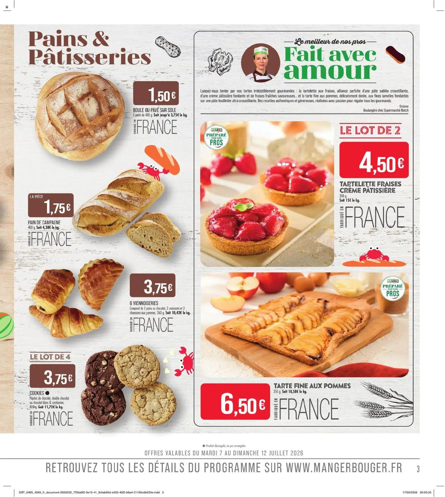 {H1} | Page: 3 | Produits: Viennoiseries, Pommes, Chaussons, Crème