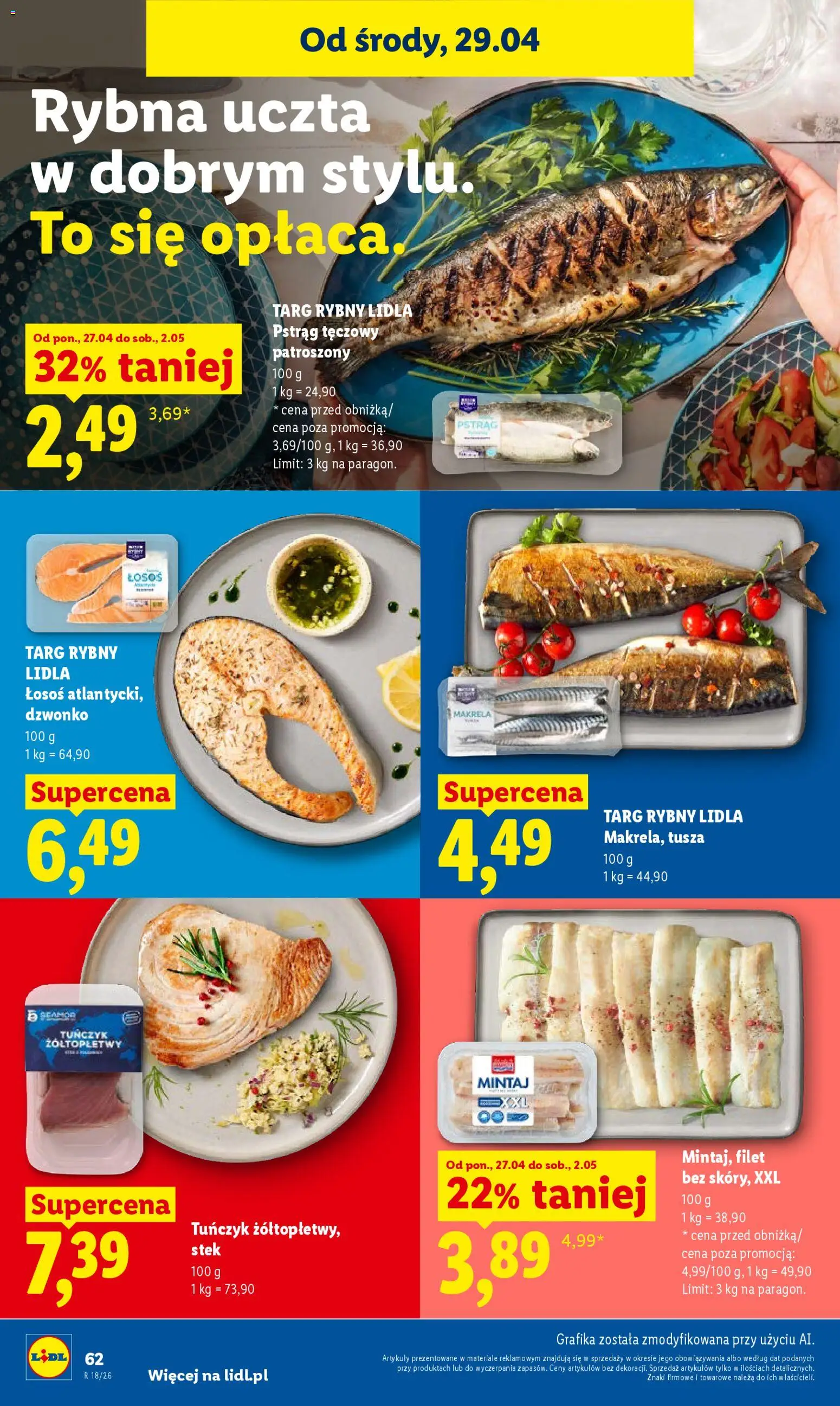 Lidl gazetka od 29.04.2026 | Strona: 62 | Produkty: Rybna, Mintaj, Łosoś, Tuńczyk