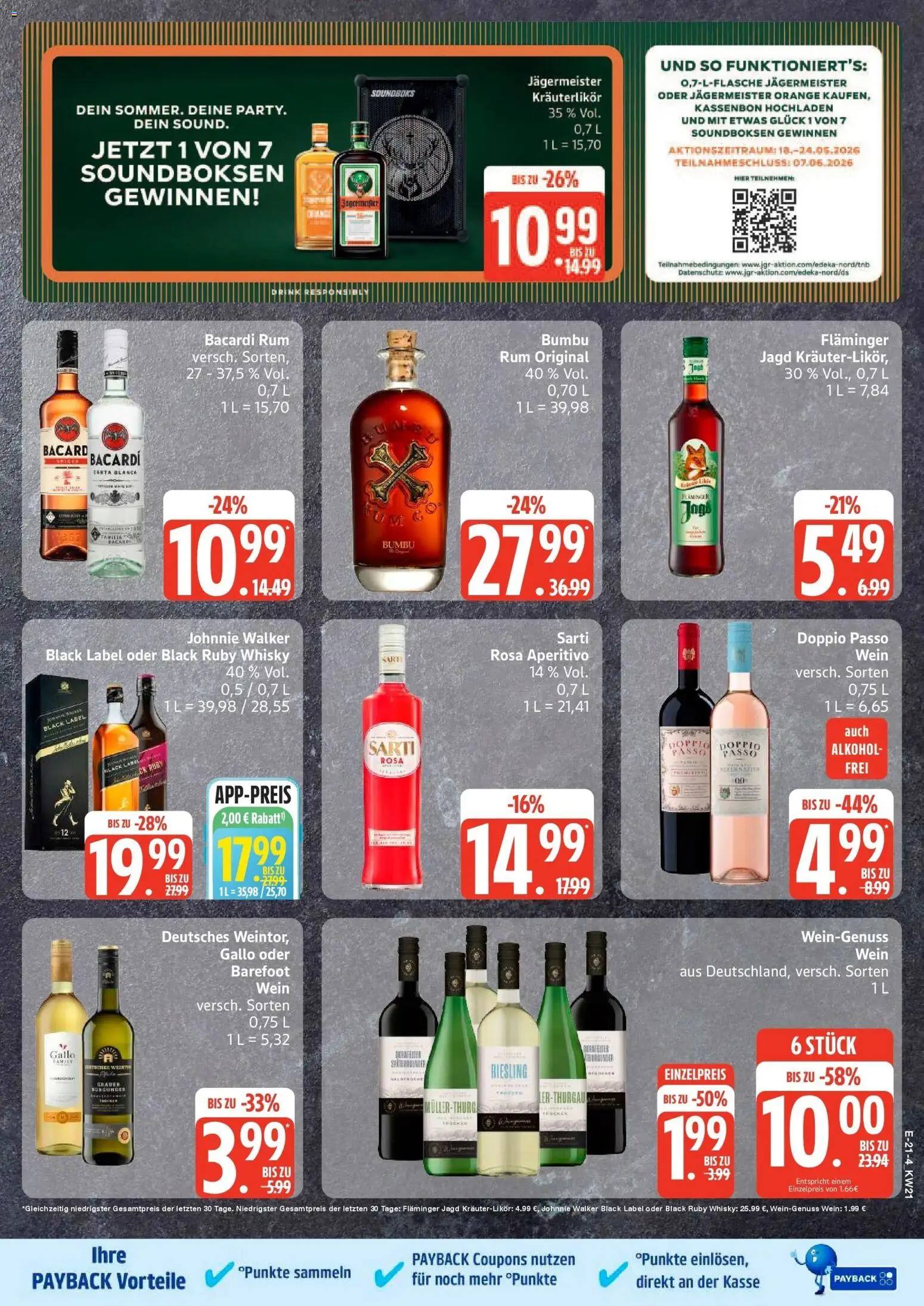 Edeka Prospekt Stralsund – gültig ab 17.05.2026 | Seite: 22 | Produkte: Whisky, Rum, Doppio Passo, Wein