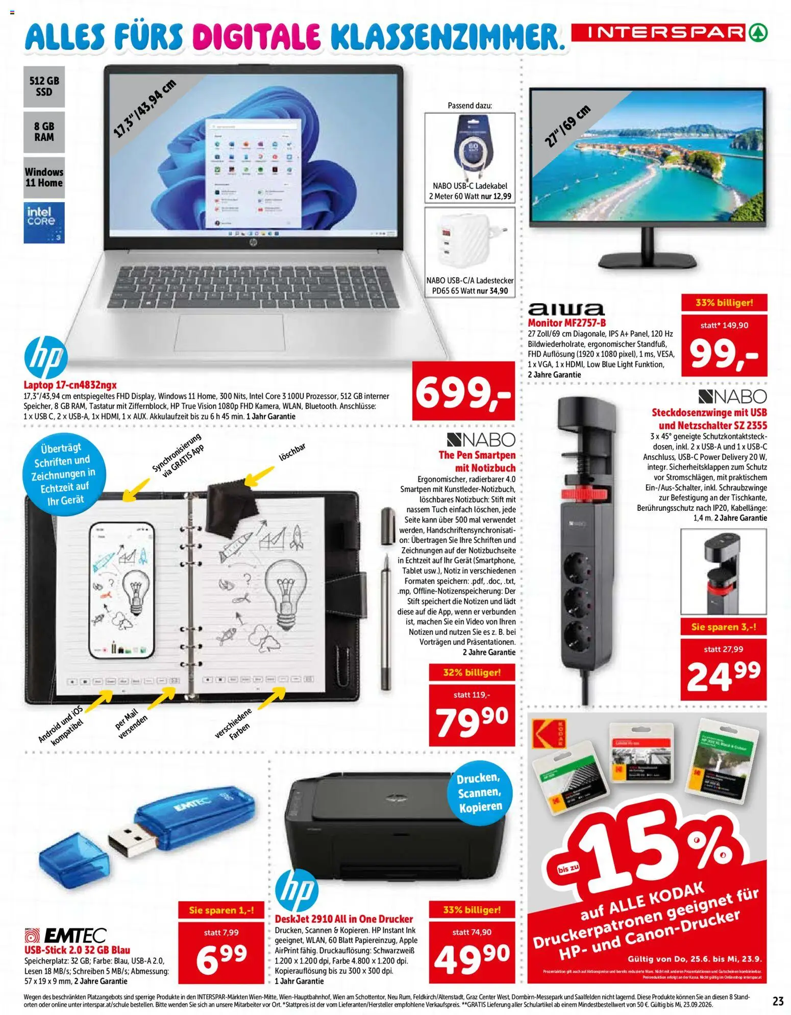 Interspar So Macht Schule Spass gültig ab 25.06.2026 | Seite: 23 | Produkte: Notizbuch, Tablet, Drucker, Tastatur