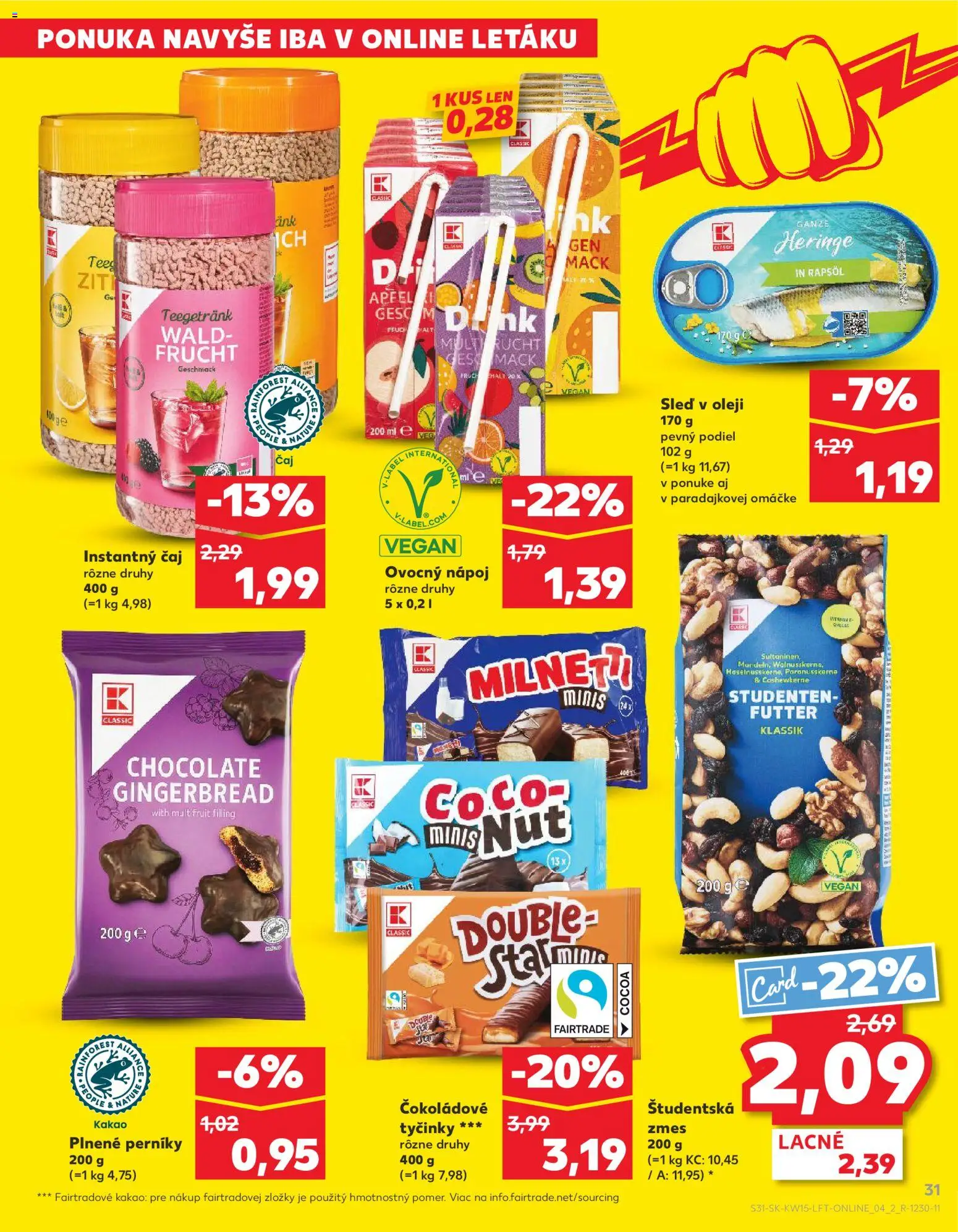 Nové Kaufland akcie – leták je platný od 09.04.2026 | Strana: 31 | Produkty: Čaj, Sleď, Kakao