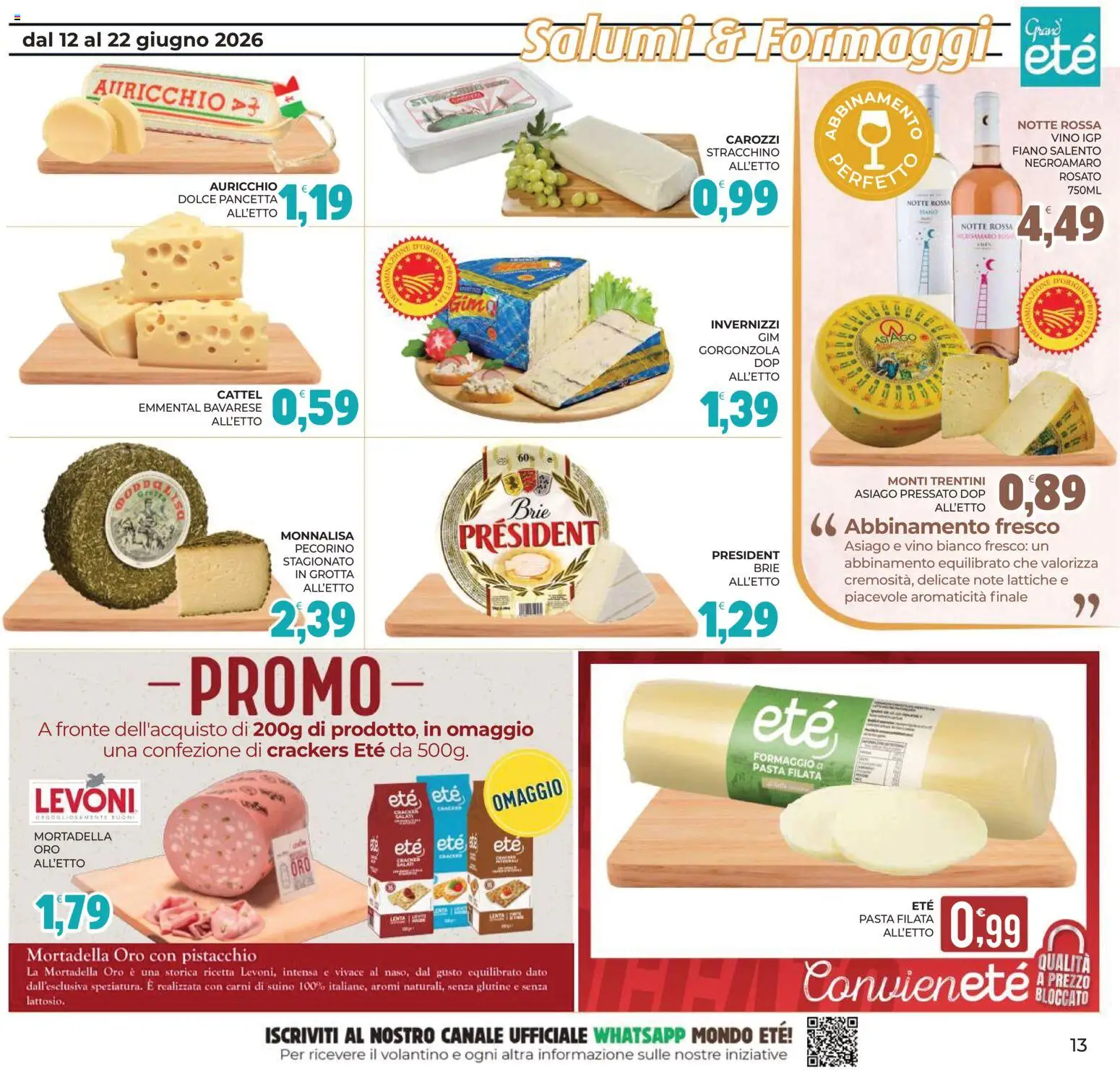 Volantino Eté del 12.06.2026 | Pagina: 13 | Prodotti: Vino, Gorgonzola, Emmental, Vino bianco