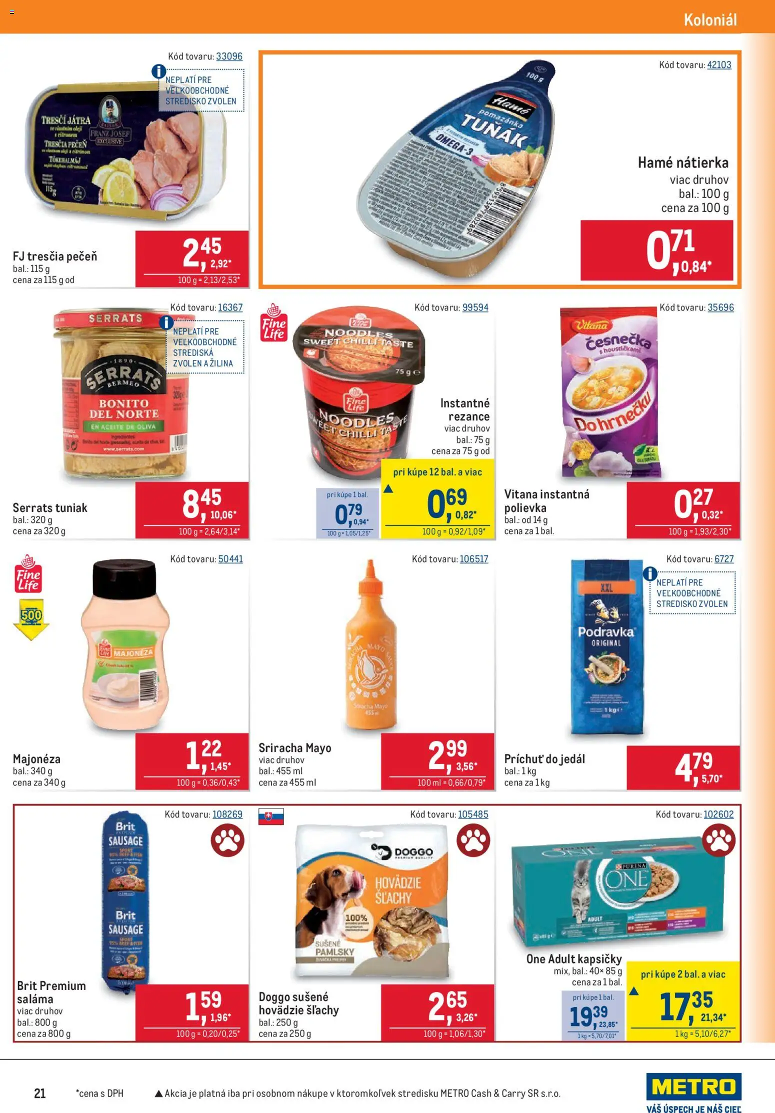 Nové Metro akcie – leták je platný od 29.07.2026 | Strana: 21 | Produkty: Tuniak, Saláma, Chilli, Rezance