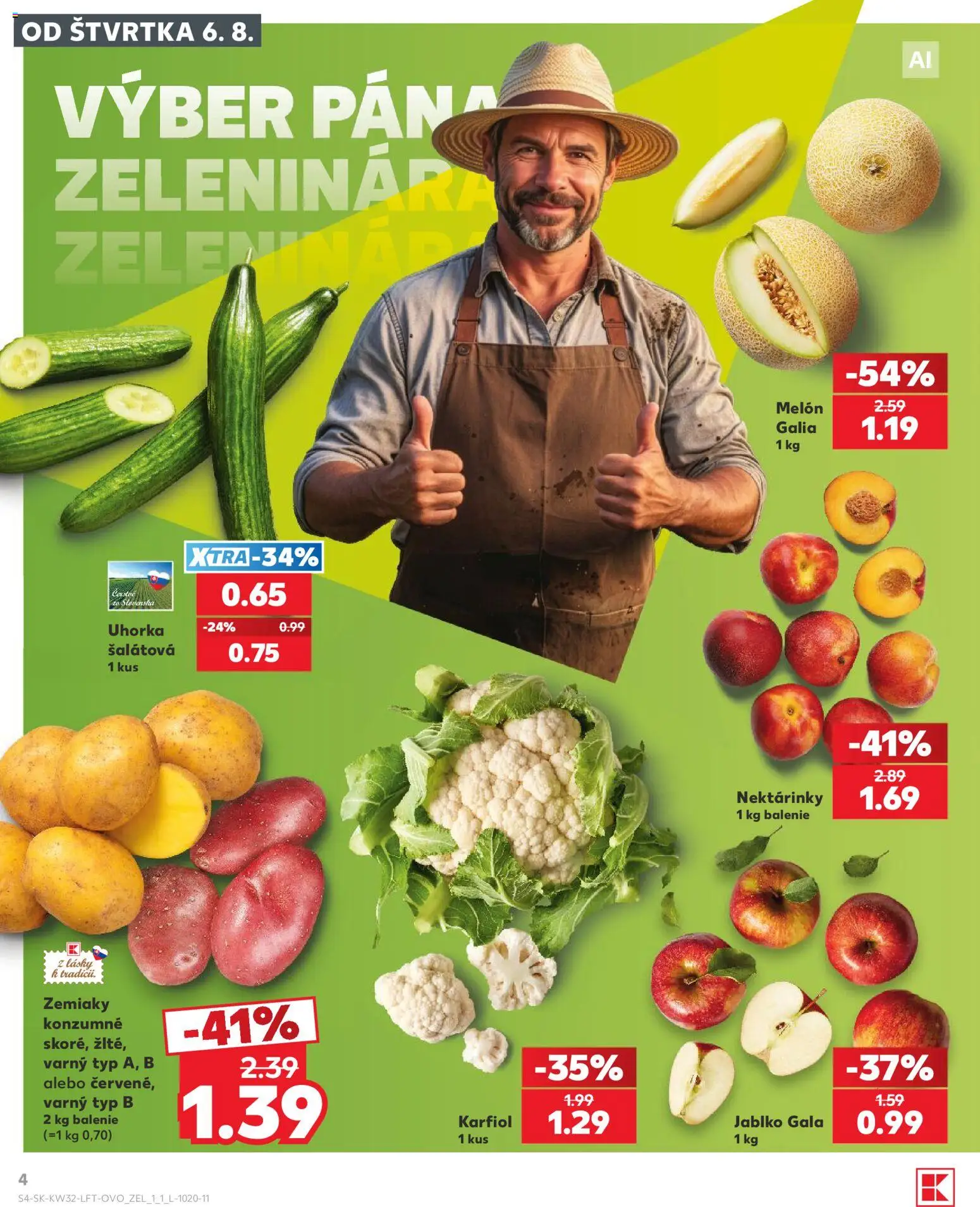 Nové Kaufland akcie – leták je platný od 06.08.2026 | Strana: 4 | Produkty: Karfiol, Zemiaky, Melón