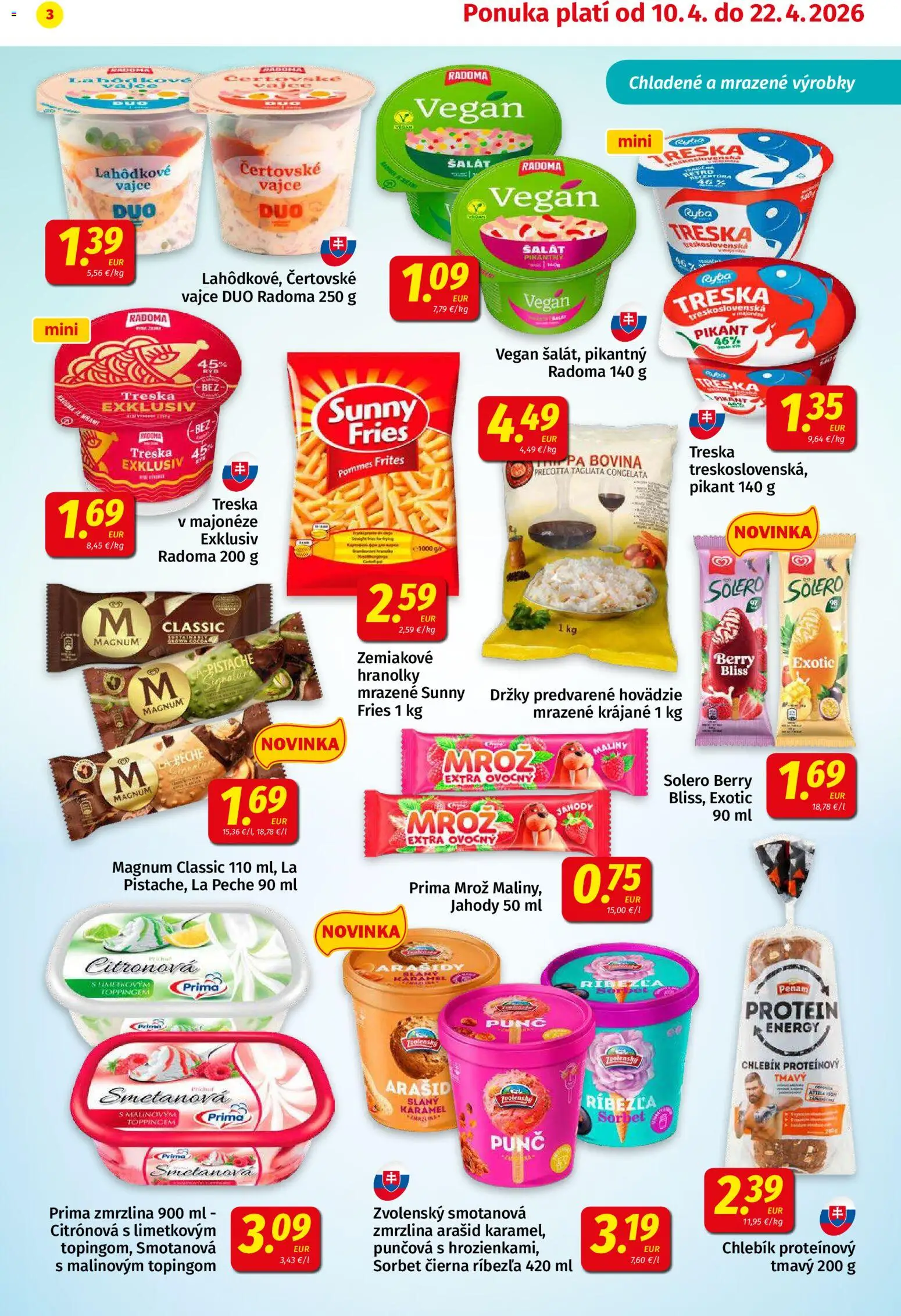 Nové Koruna akcie – leták je platný od 10.04.2026 | Strana: 3 | Produkty: Sorbet, Magnum, Jahody, Šalát