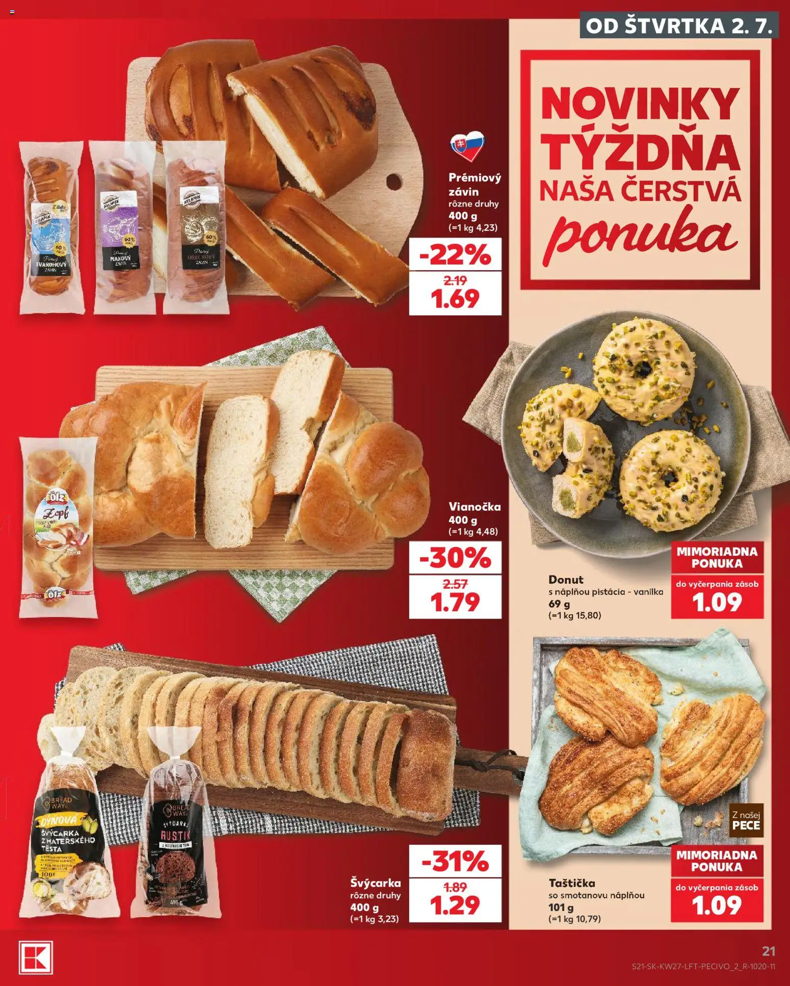 Nové Kaufland akcie – leták je platný od 02.07.2026 | Strana: 21 | Produkty: Donut, Vianočka, Závin