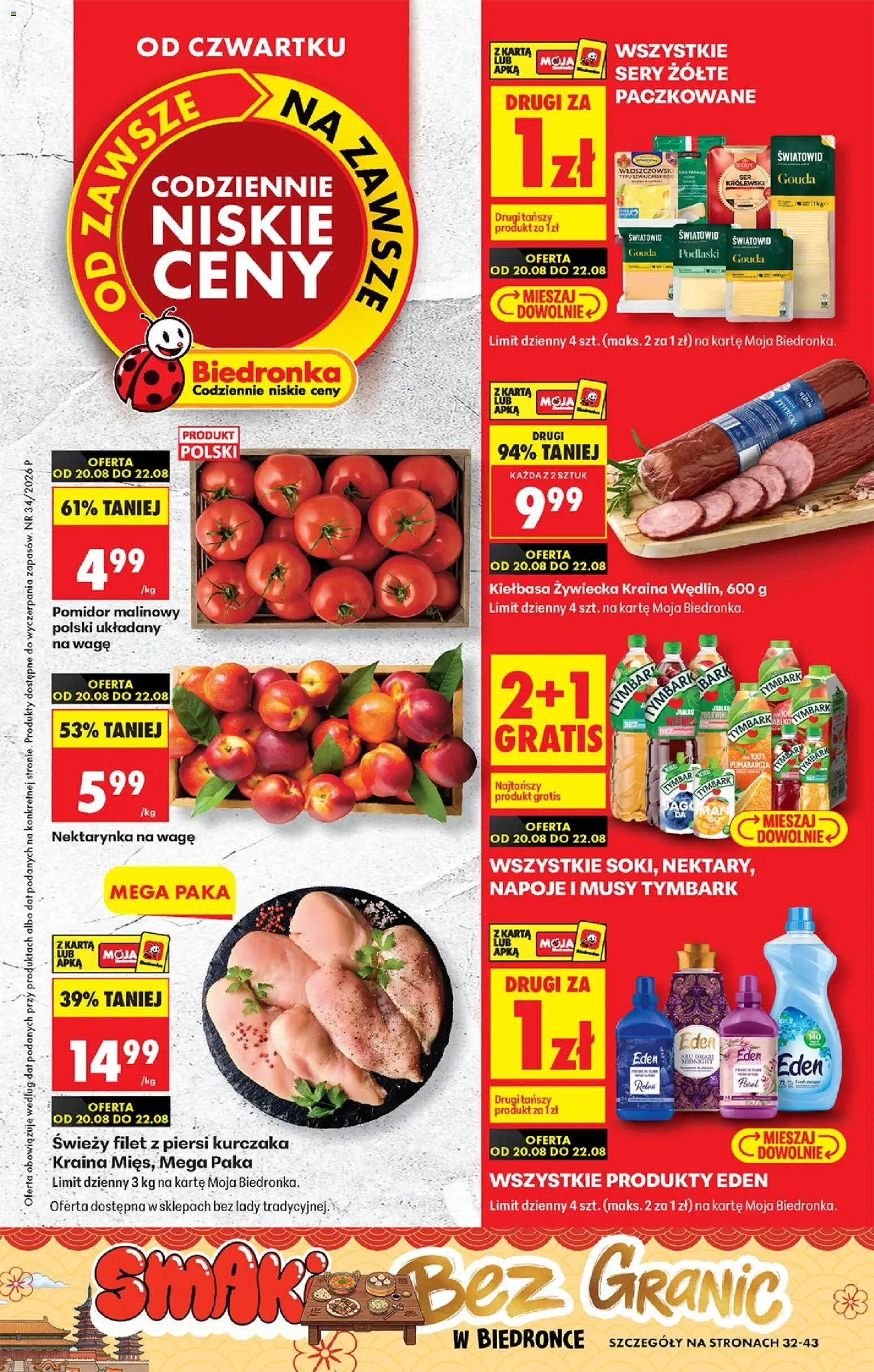 Biedronka Polsko leták - Codziennie niskie ceny od 20.08.2026 | Strana: 1 | Produkty: Gouda, Nápoje, Filet