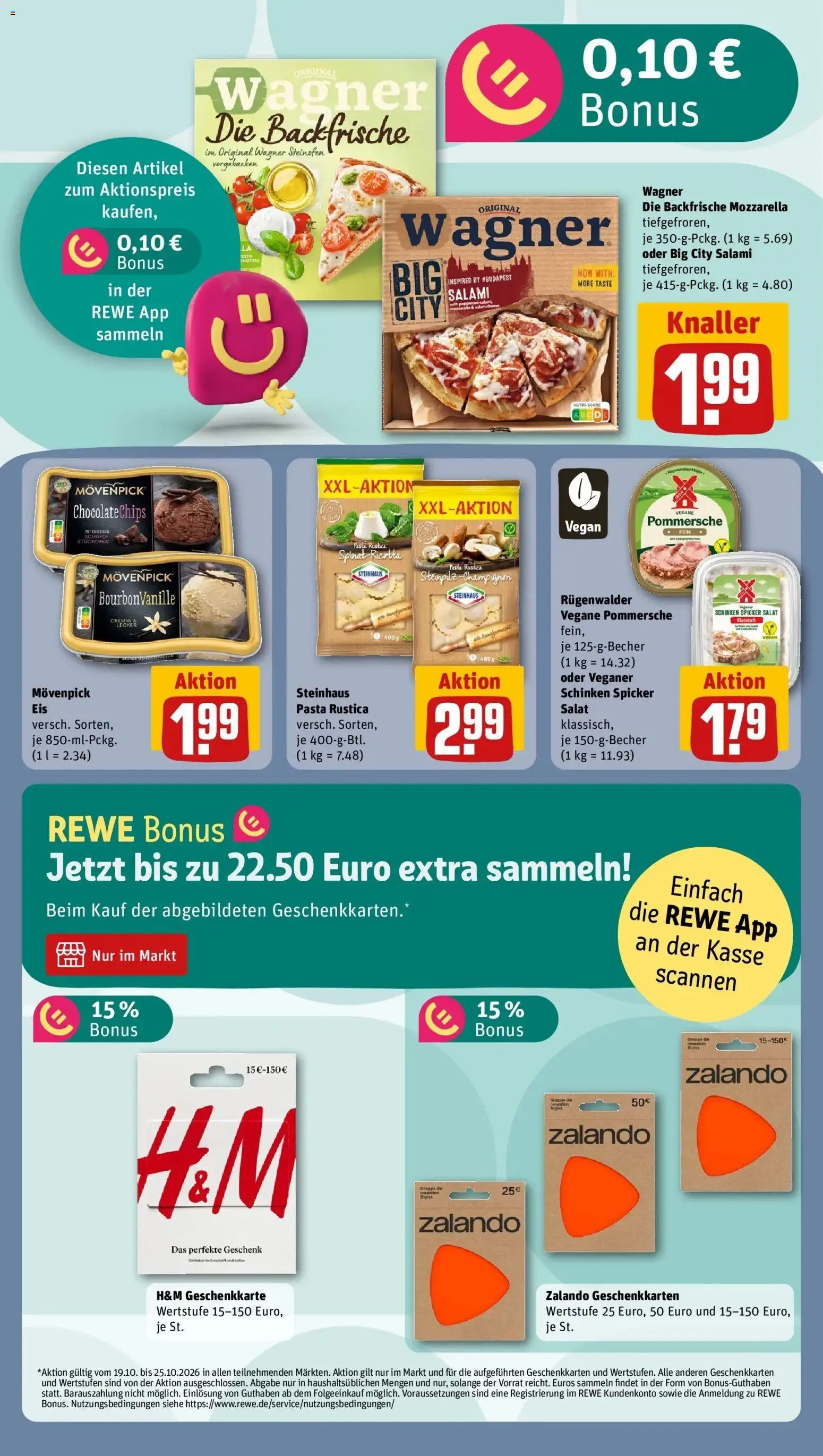 REWE Prospekt ab 19.10.2026 zum Blättern » Angebote | Seite: 16 | Produkte: Mozzarella, Pasta, Salami, Schinken