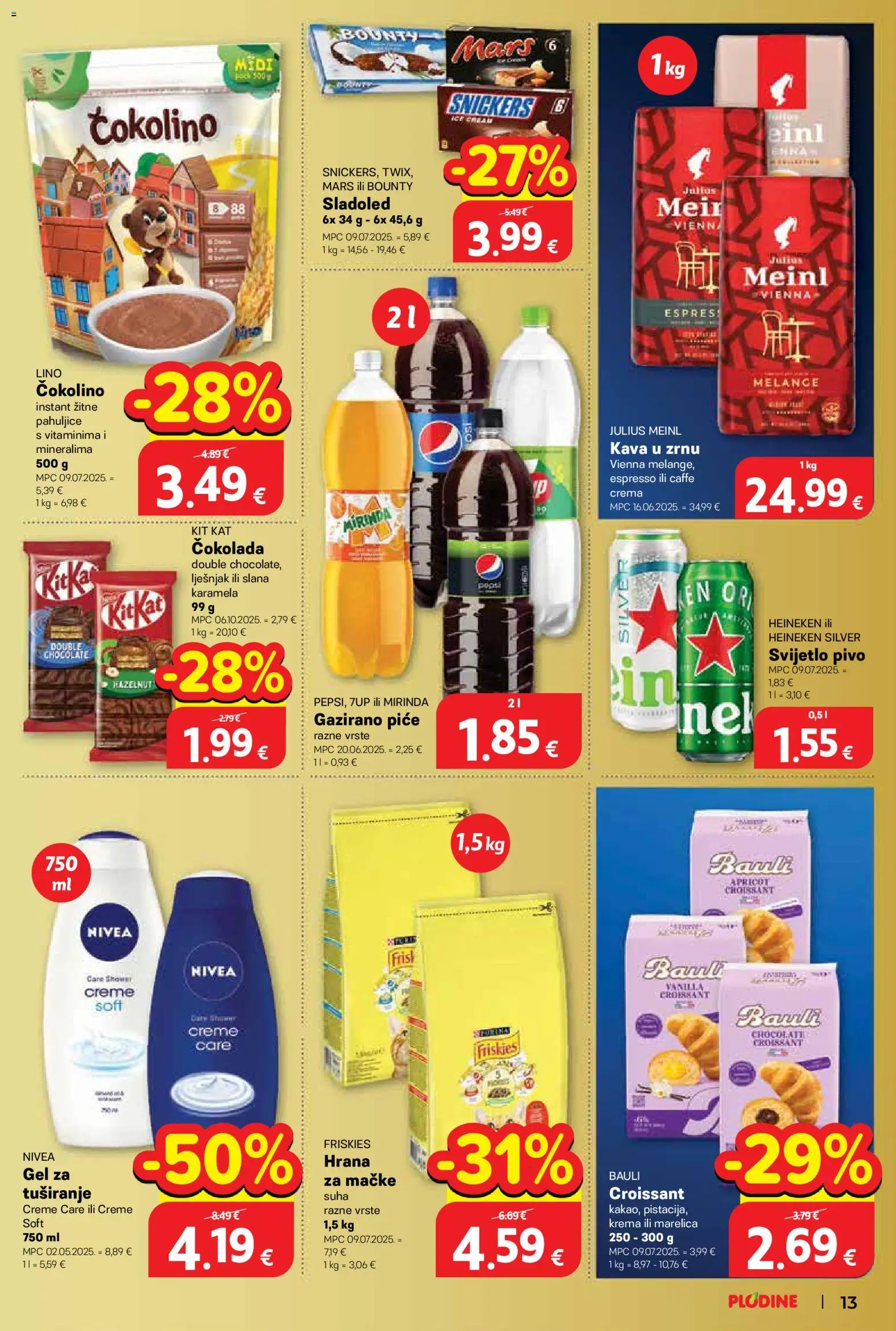 Plodine katalog | vrijedi od 13.05.2026 | Stranica: 13 | Proizvodi: Snickers, Kava, Pivo, Nivea