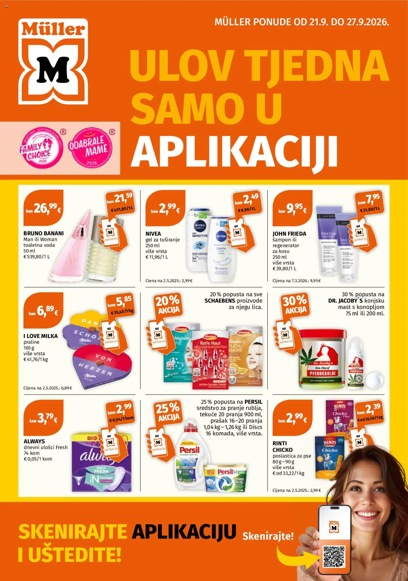 Müller katalog | vrijedi od 21.09.2026 | Stranica: 1 | Proizvodi: Regenerator, Milka, Nivea, Persil