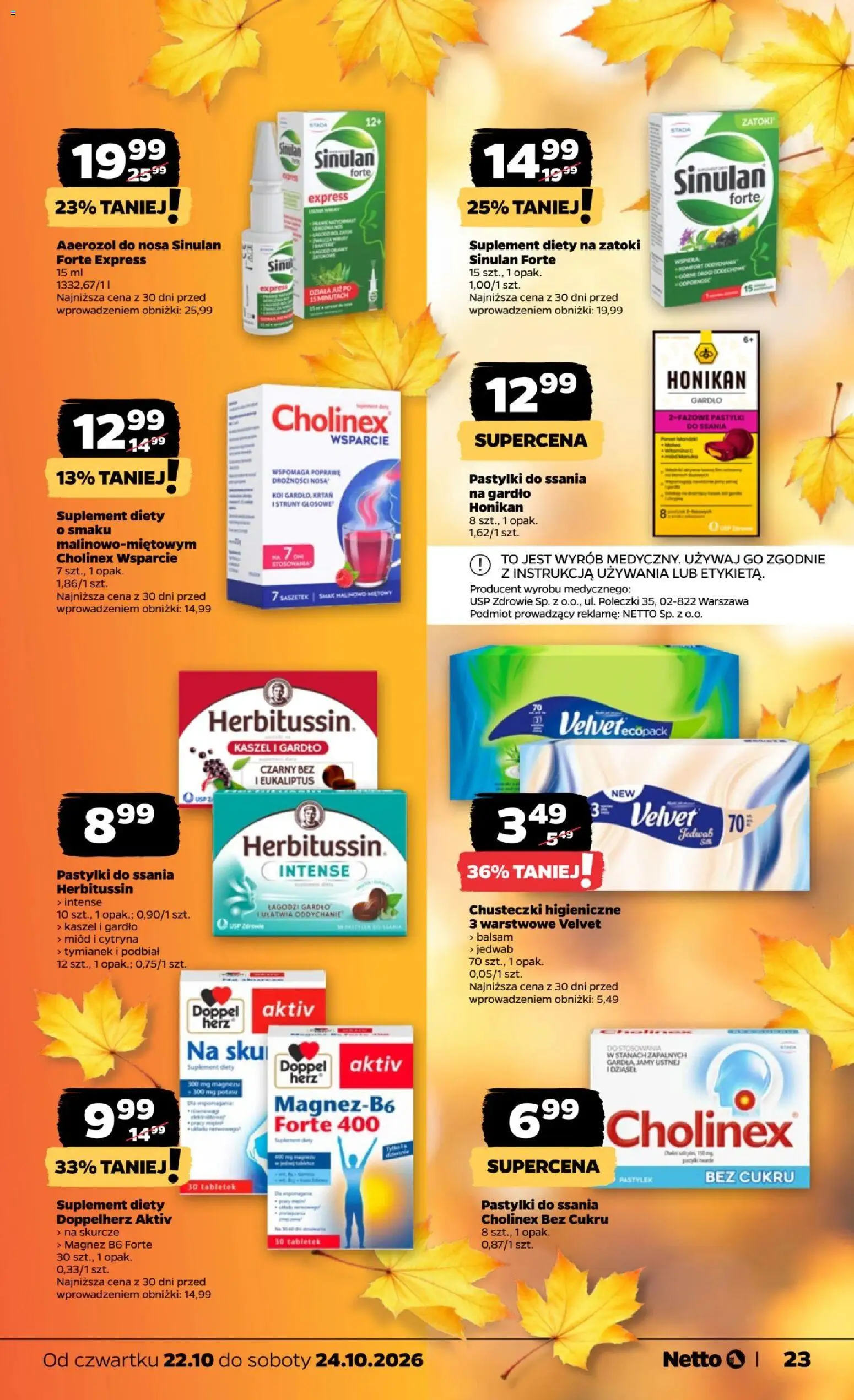 Netto gazetka od czwartku od 22.10.2026 | Strona: 23 | Produkty: Cytryna, Miód, Tymianek, Chusteczki