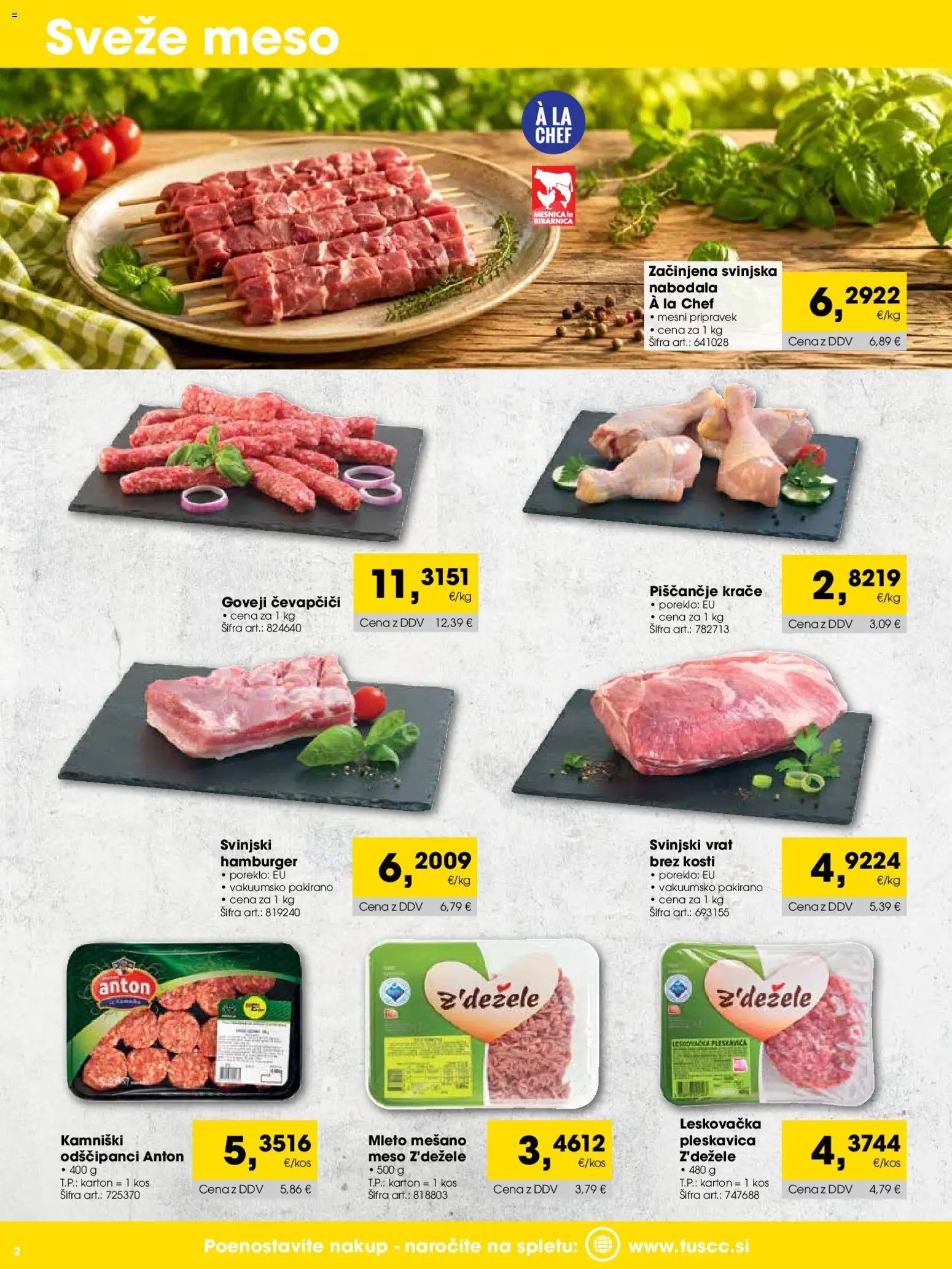 Novi Tuš katalog ponudbe – veljaven od 01.06.2026 | Stran: 2 | Izdelki: Čevapčiči, Kos, Nabodala