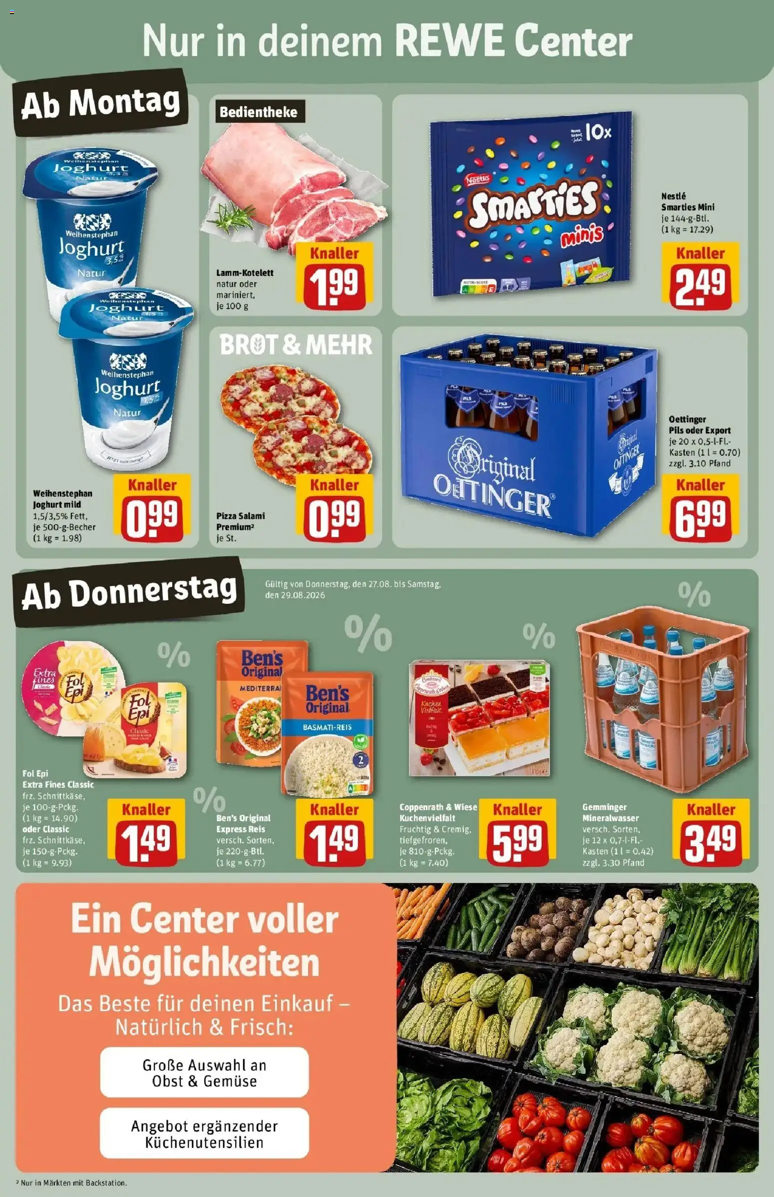 REWE Prospekt ab 24.08.2026 zum Blättern » Angebote | Seite: 3 | Produkte: Basmatireis, Oettinger, Brot, Pizza