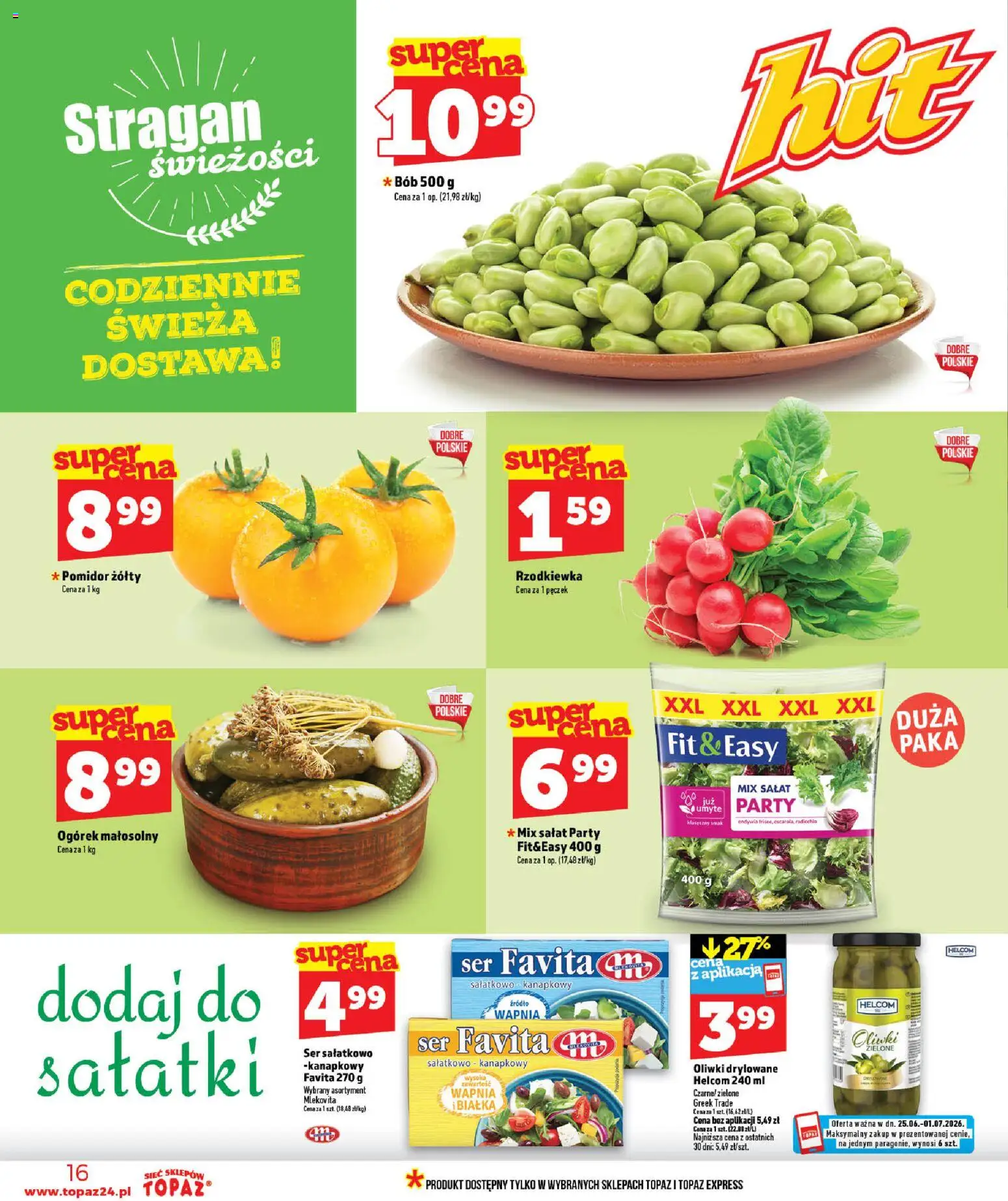 Topaz gazetka - MAZ od 25.06.2026 | Strona: 16 | Produkty: Ser favita, Bób, Mix sałat, Ser