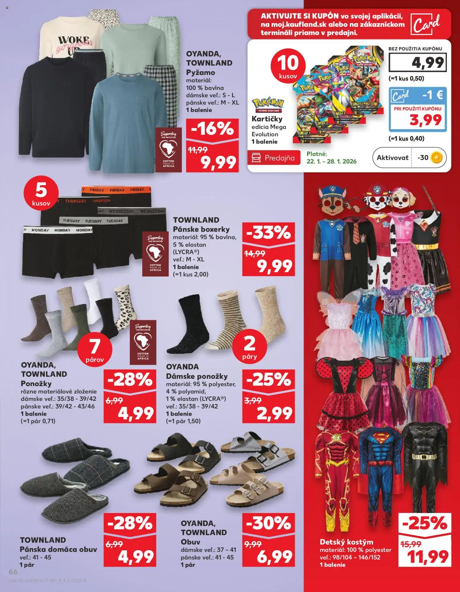 Nové Kaufland akcie – leták je platný od 22.01.2026 | Strana: 66 | Produkty: Ponožky, Pyžamo, Boxerky