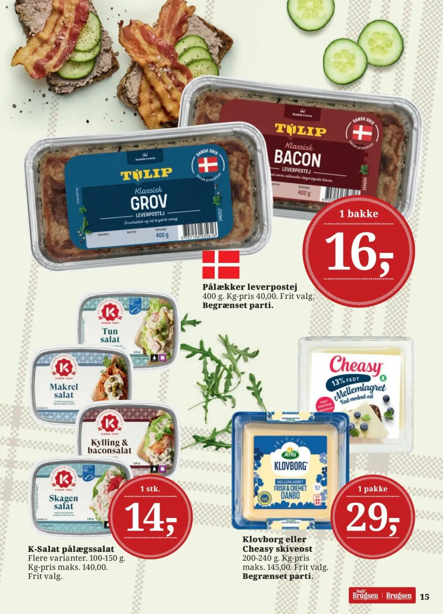 Dagli'Brugsen tilbudsavis – gyldig fra 24.04.2026 | Side: 15 | Produkter: Salat, Makrel, Leverpostej, Bacon