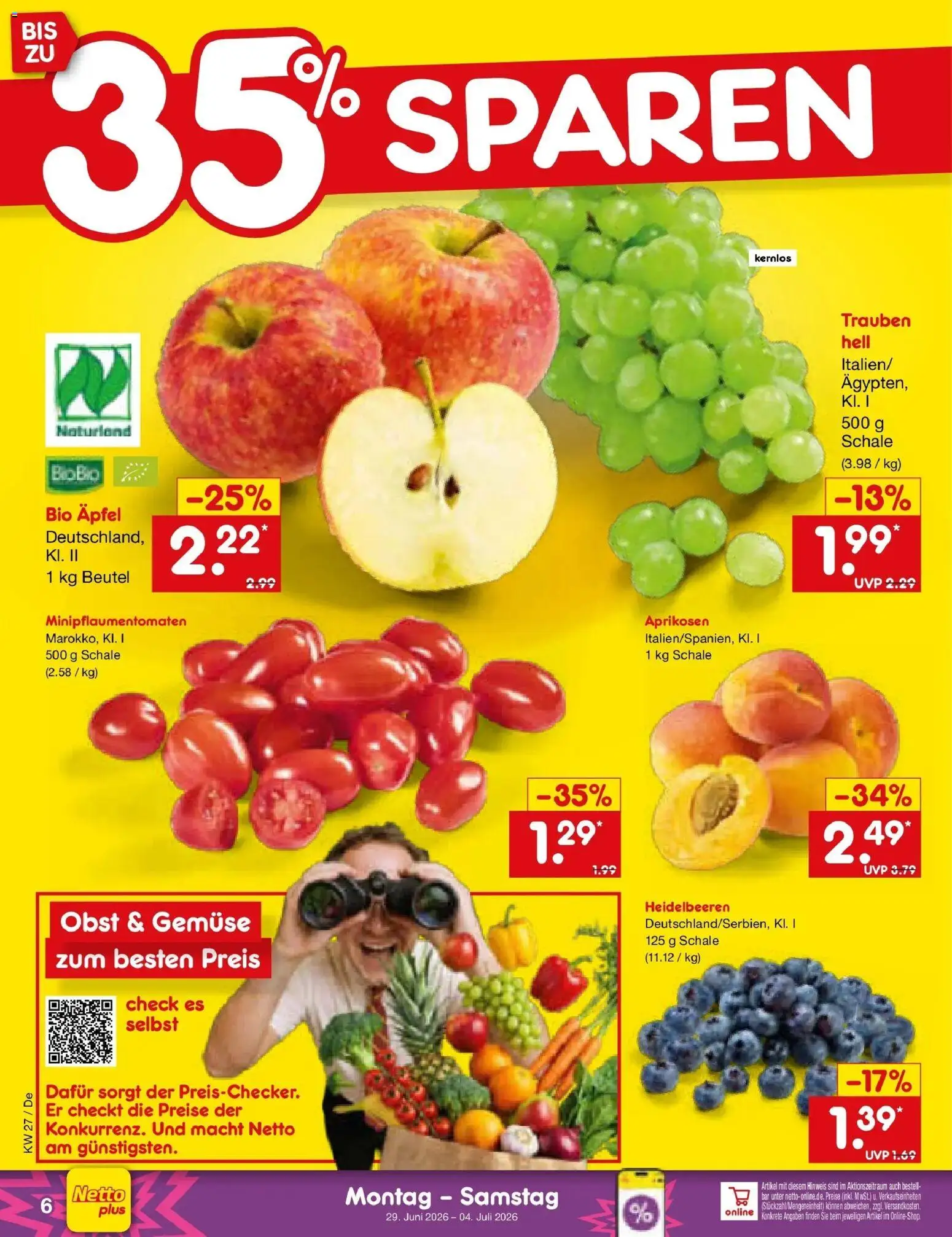 Netto Marken-Discount Prospekt Thierhaupten – gültig ab 29.06.2026 | Seite: 8 | Produkte: Trauben, Äpfel, Heidelbeeren, Obst