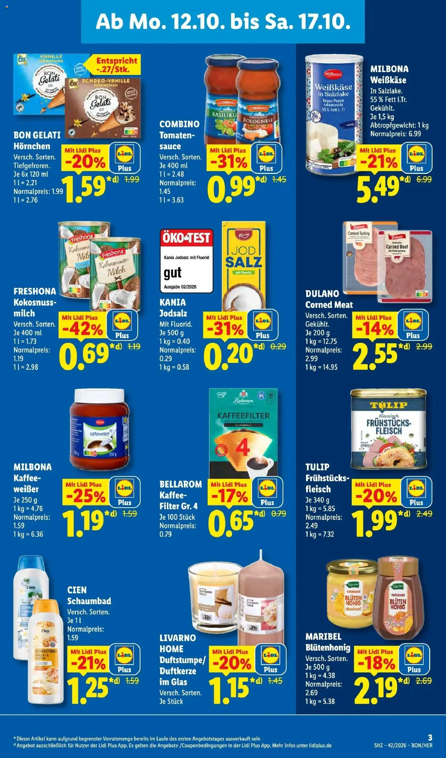 Lidl Prospekt Hagen (ab 12.10.2026) zum Blättern » Angebote | Seite: 3 | Produkte: Milch, Kaffee, Tomaten, Fleisch