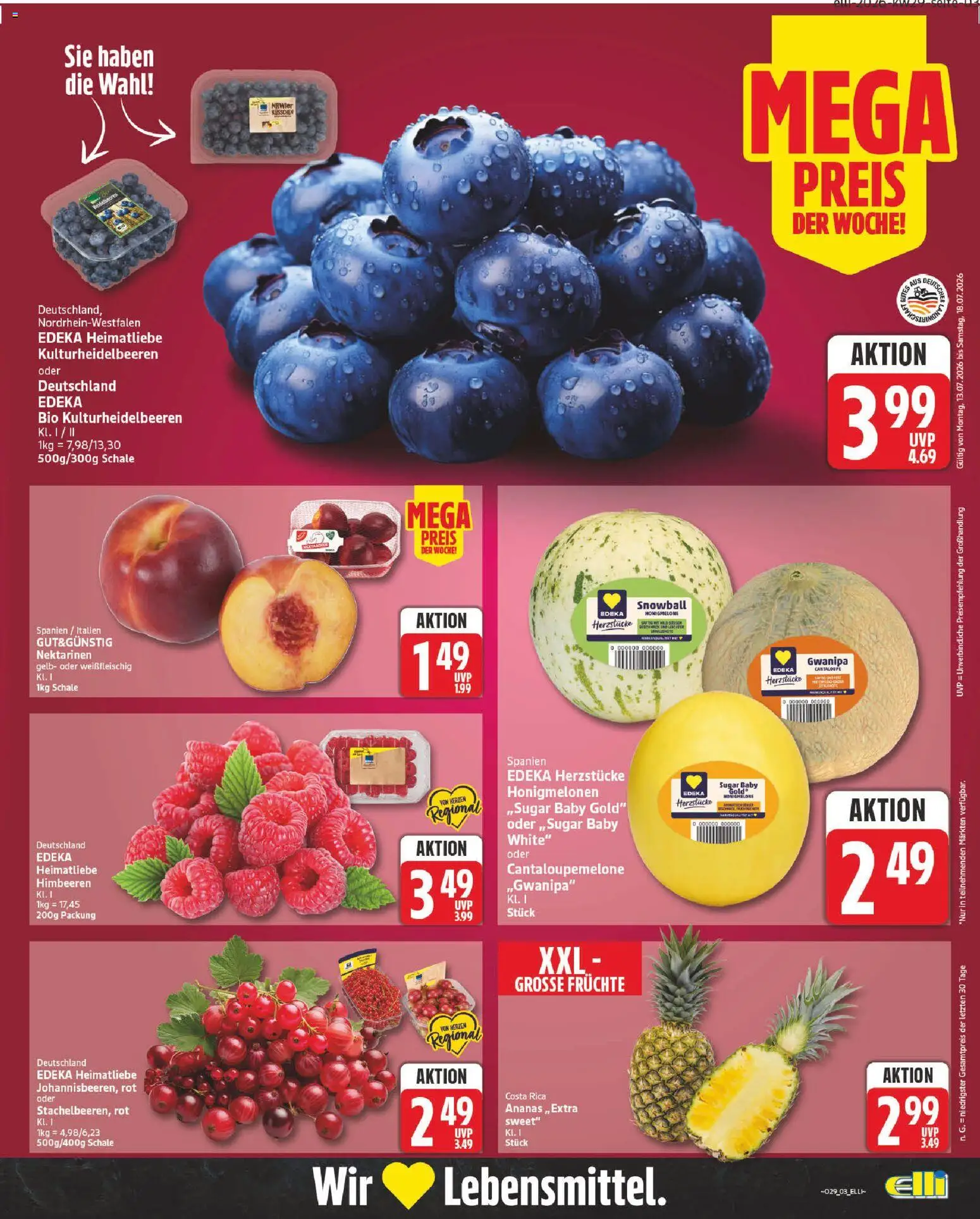 Elli Markt Prospekt Lippstadt – gültig ab 13.07.2026 | Seite: 3 | Produkte: Himbeeren, Nektarinen, Ananas, Honigmelone