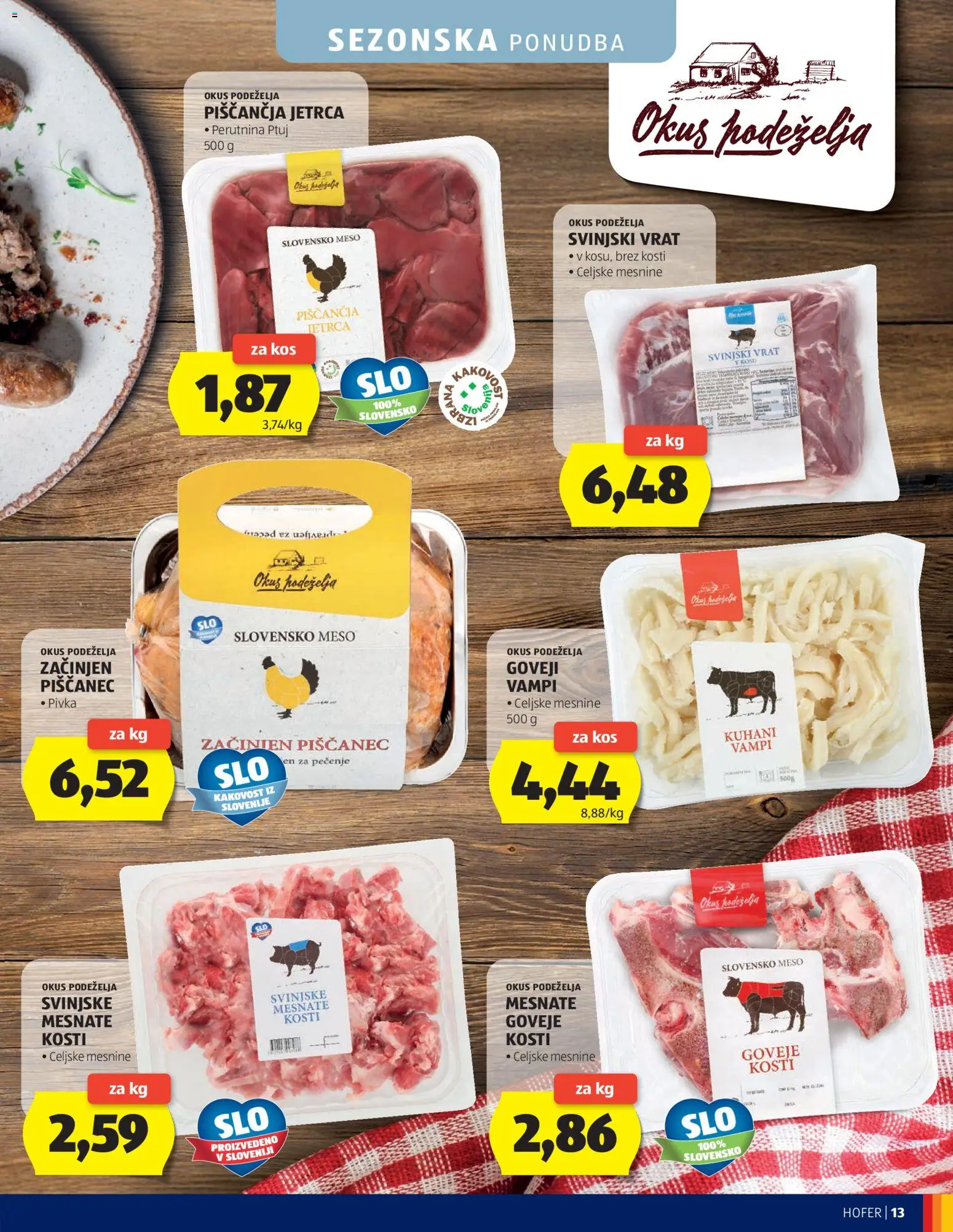 Hofer SI katalog | vrijedi od 14.10.2026 | Stranica: 13 | Proizvodi: Vrat, Svinjski vrat, Meso, Perutnina Ptuj