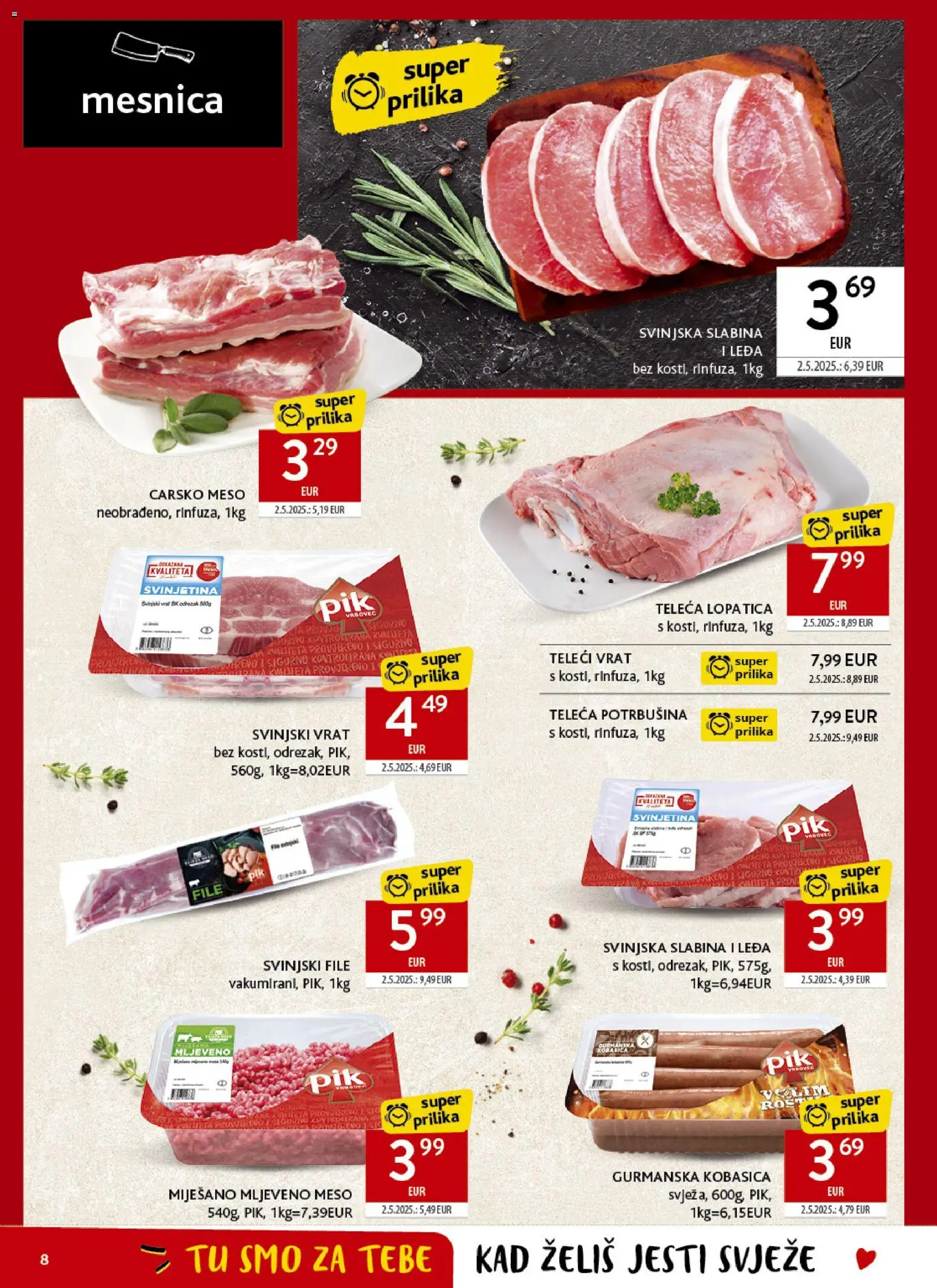 Konzum katalog | vrijedi od 08.04.2026 | Stranica: 8 | Proizvodi: Carsko meso, Svinjski vrat, Meso, Kobasica